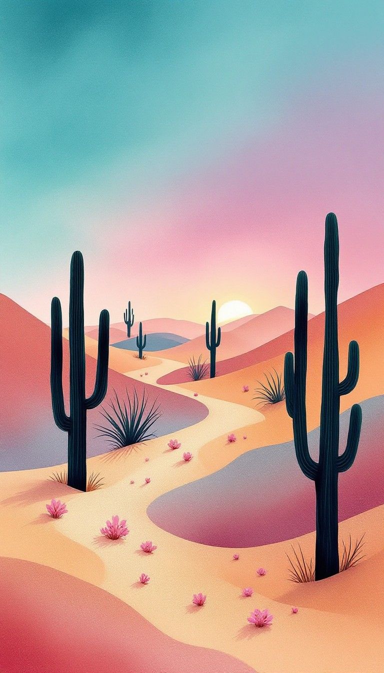 768x1344 Free Desert Dreams Bloom Image, Cacti, Sunset