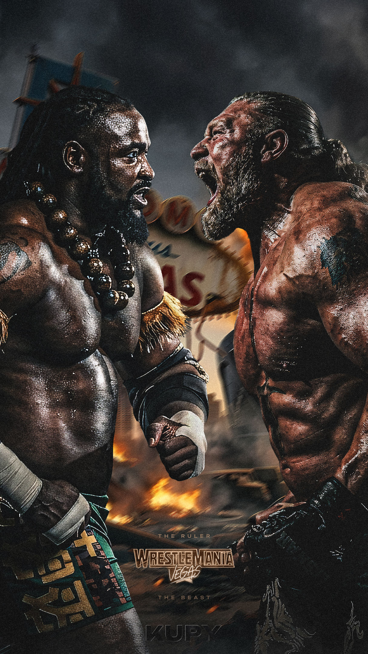 1216x2160 Road to WrestleMania Vegas: Oba Femi vs. Brock Lesnar Kupy Wallpaper