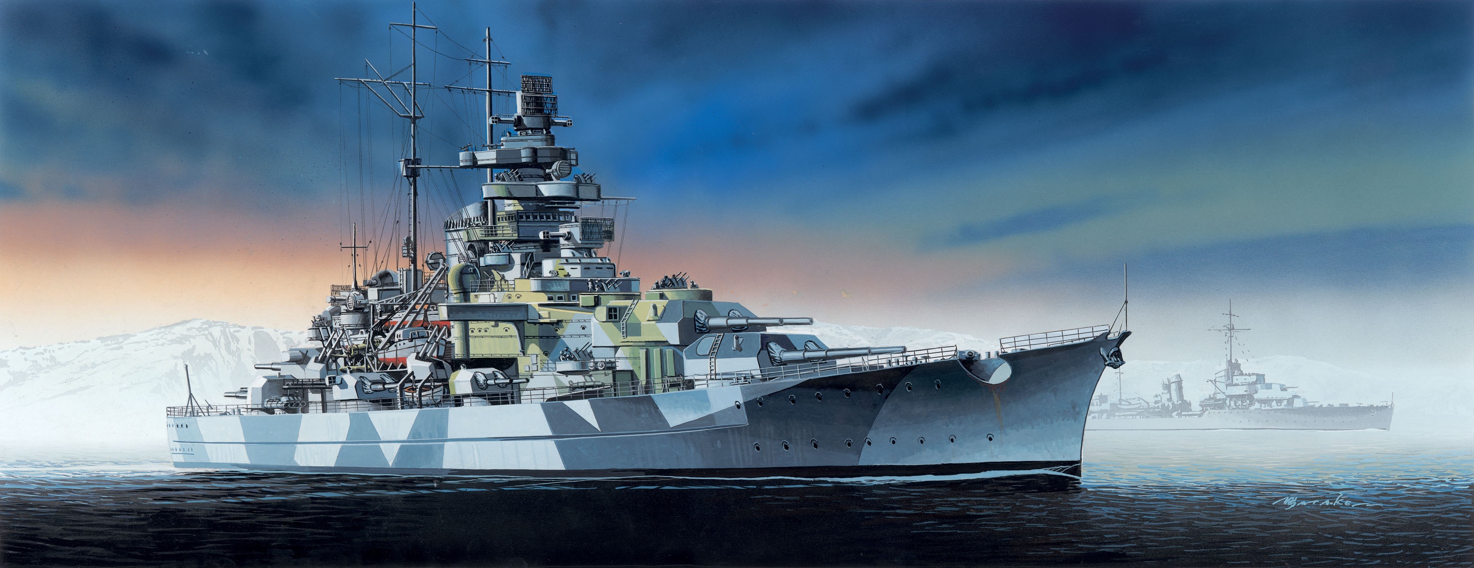 2953x1138 Wallpaper ship, Germany, Tirpitz, Navy for mobile and desktop, section оружие, resolution 2953x1138