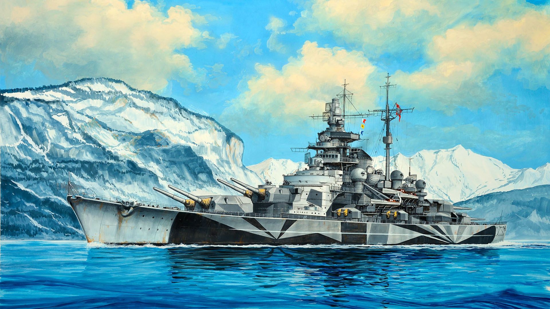 1920x1080 Wallpaper Tirpitz, Tirpitz, Kriegsmarine, heavy artillery plumbtree, the second type of battleship Bismarck for mobile and desktop, section оружие, resolution 1920x1080