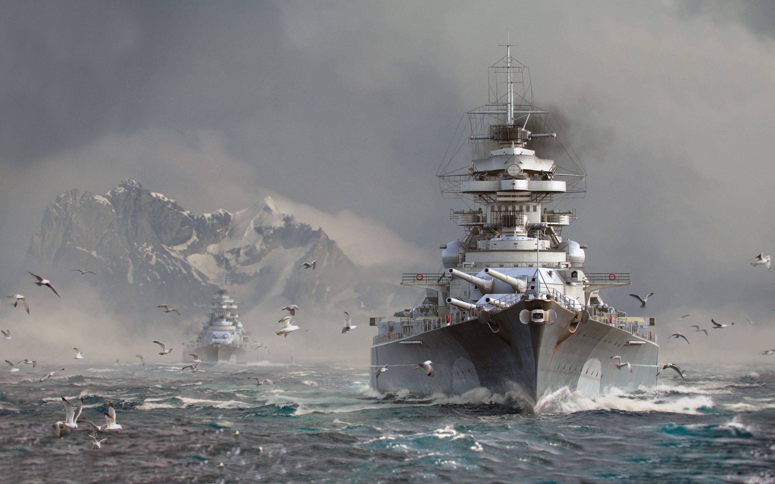 2560x1600 Wallpaper World Of Warships, German Battleship Tirpitz, German Battleship Bismarck, HMS Hood, Bismarck Class Battleship, Background Free Image