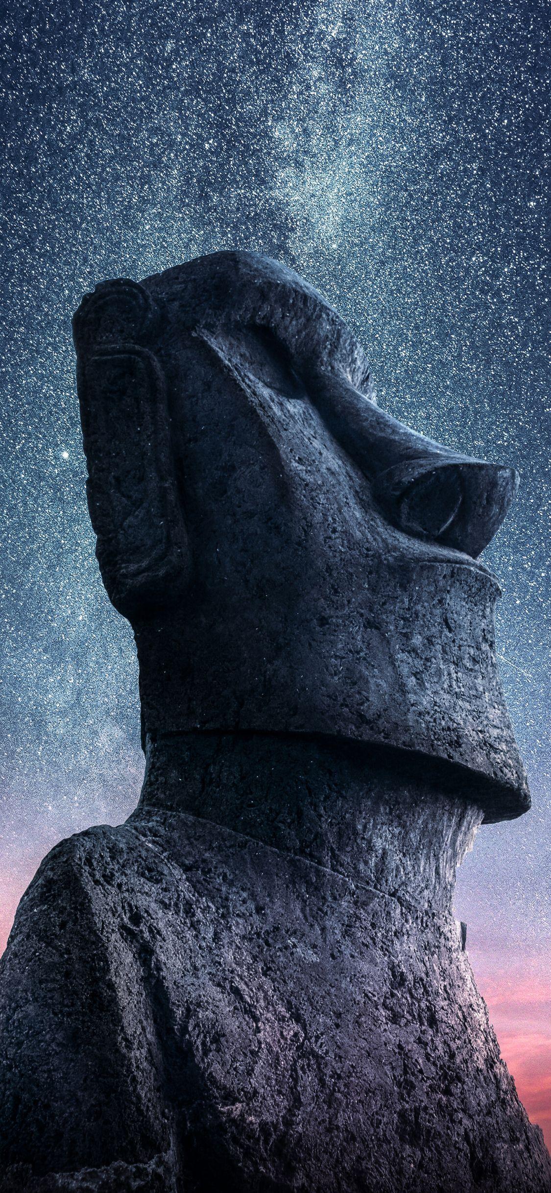 1125x2436 Download 1125x2436 wallpaper moai, statue, easter island, sunset