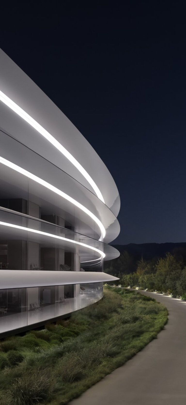 768x1665 Dark Mode At Night Apple Park HQ California Headquarters Apple Inc