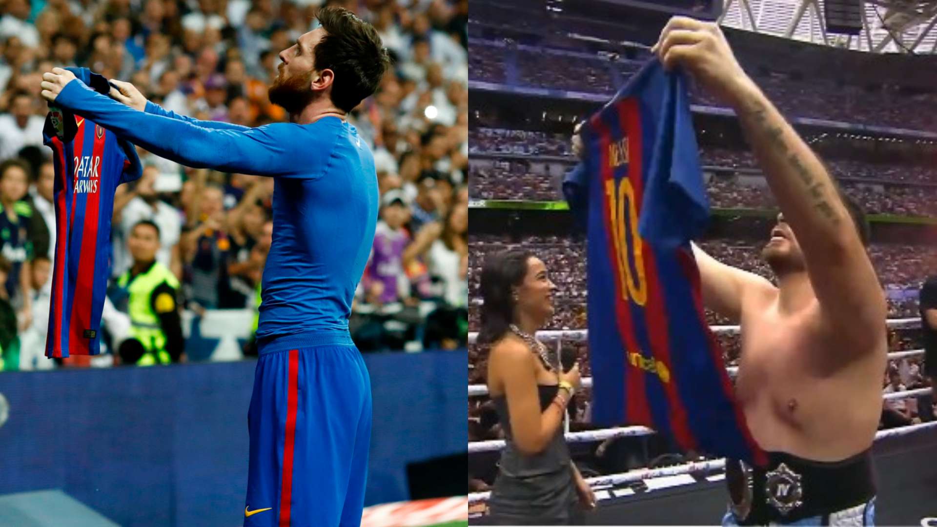 1920x1080 VIDEO: Iconic Lionel Messi celebration recreated at Santiago Bernabeu as streamer flaunts another Barcelona No.10 shirt in Madrid. Goal.com US