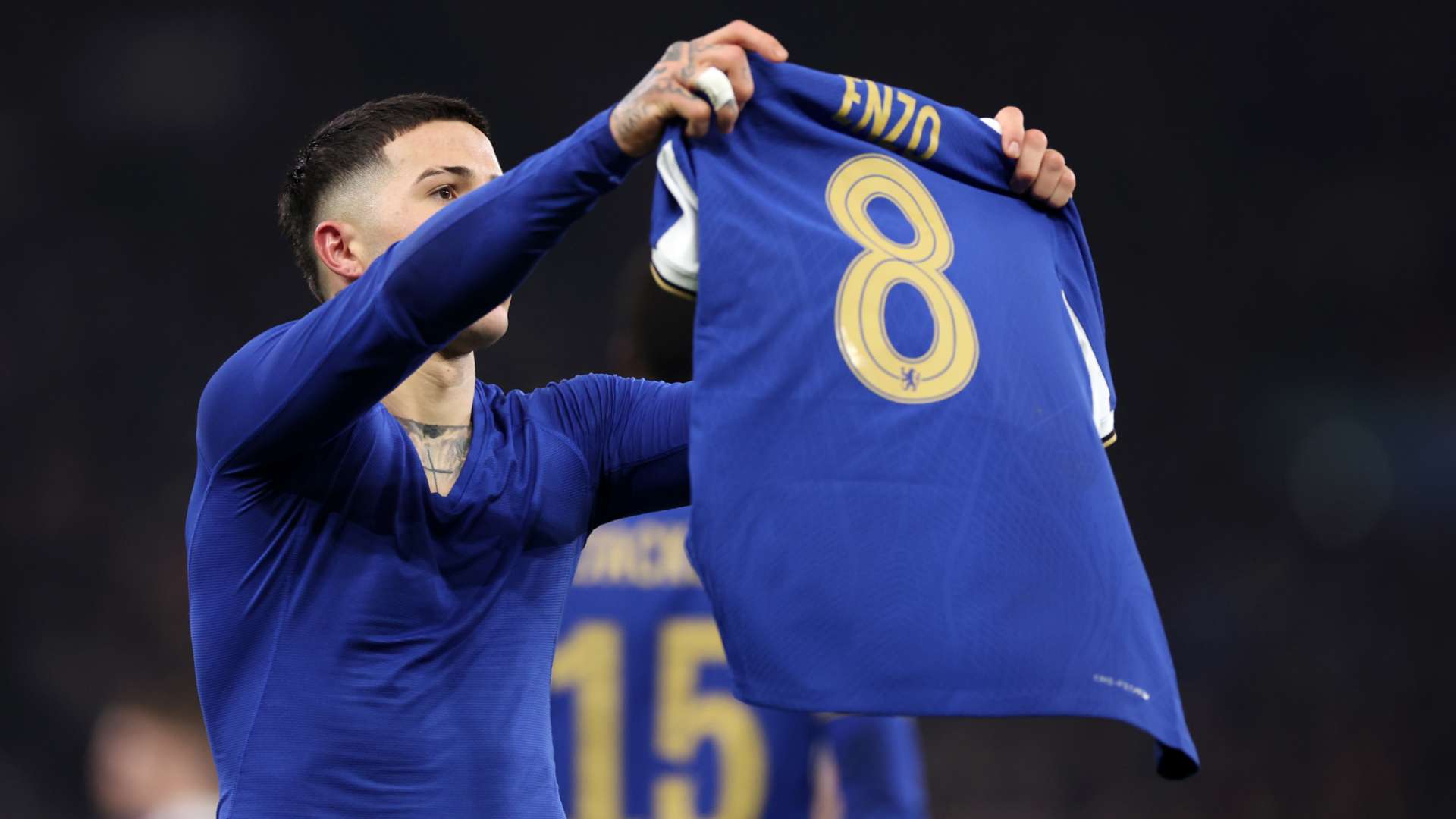 1920x1080 VIDEO: Perfection from Enzo Fernandez! Chelsea star scores pinpoint free kick against Aston Villa and imitates iconic Lionel Messi celebration Nicolas Jackson starts kissing his shirt. Goal.com US