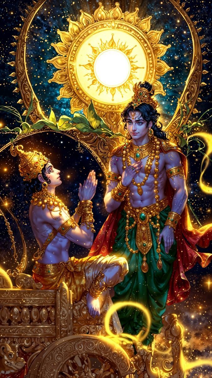 675x1201 Lord Krishna and Prince Arjuna