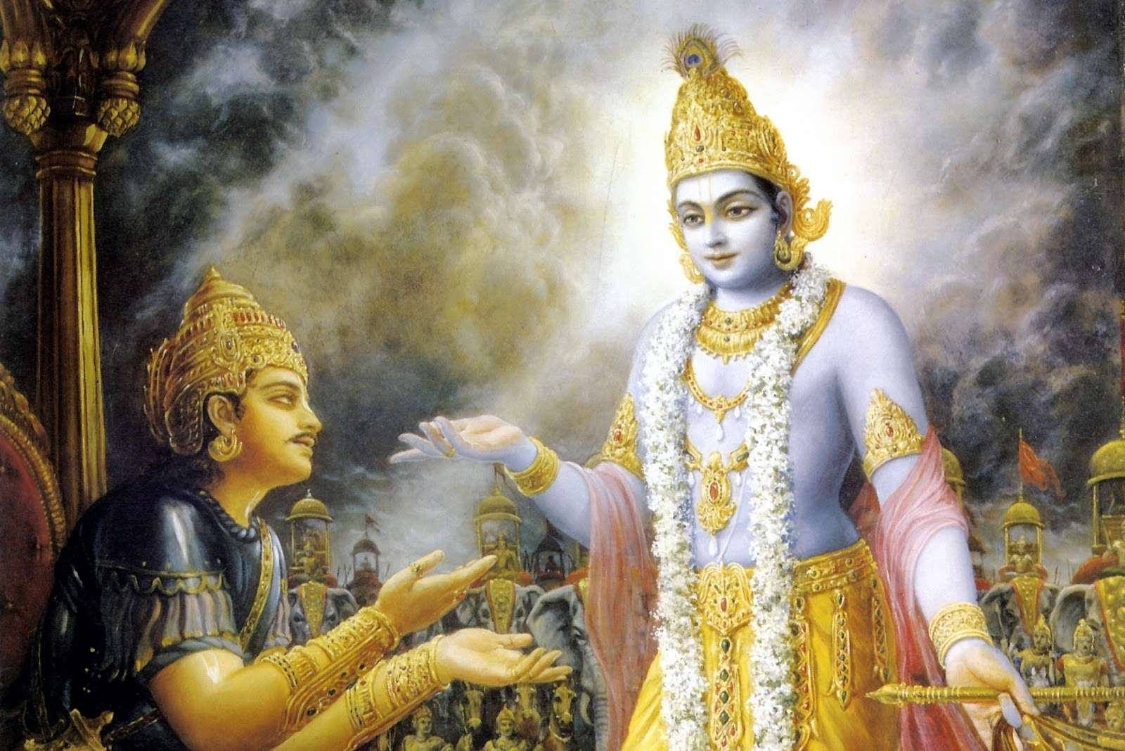 1600x1068 Divine Discourse Krishna Guiding Arjuna In The Epic Mahabharata Wallpaper