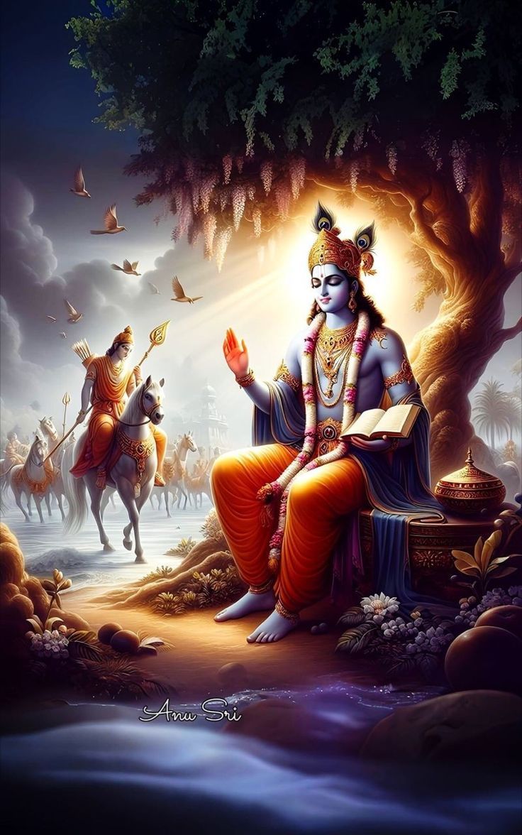 736x1176 Lord Krishna Sitting Under a Tree. Shree krishna and arjun HD wallpaper, Krishna arjun image