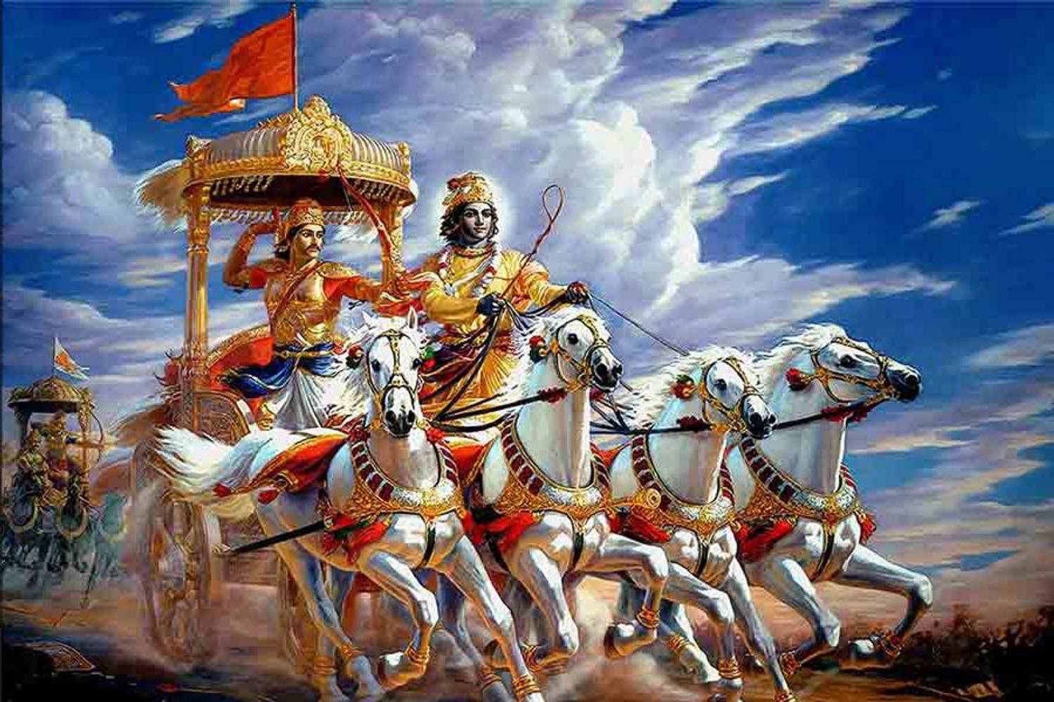 1500x1000 Lord Krishna Arjun on Chariot. Sarathi. Mahabharat Gita Updes Waterproof Vinyl Sticker Poster.. (12X18 inches) Fine Art Print & Motivation posters in India art, film