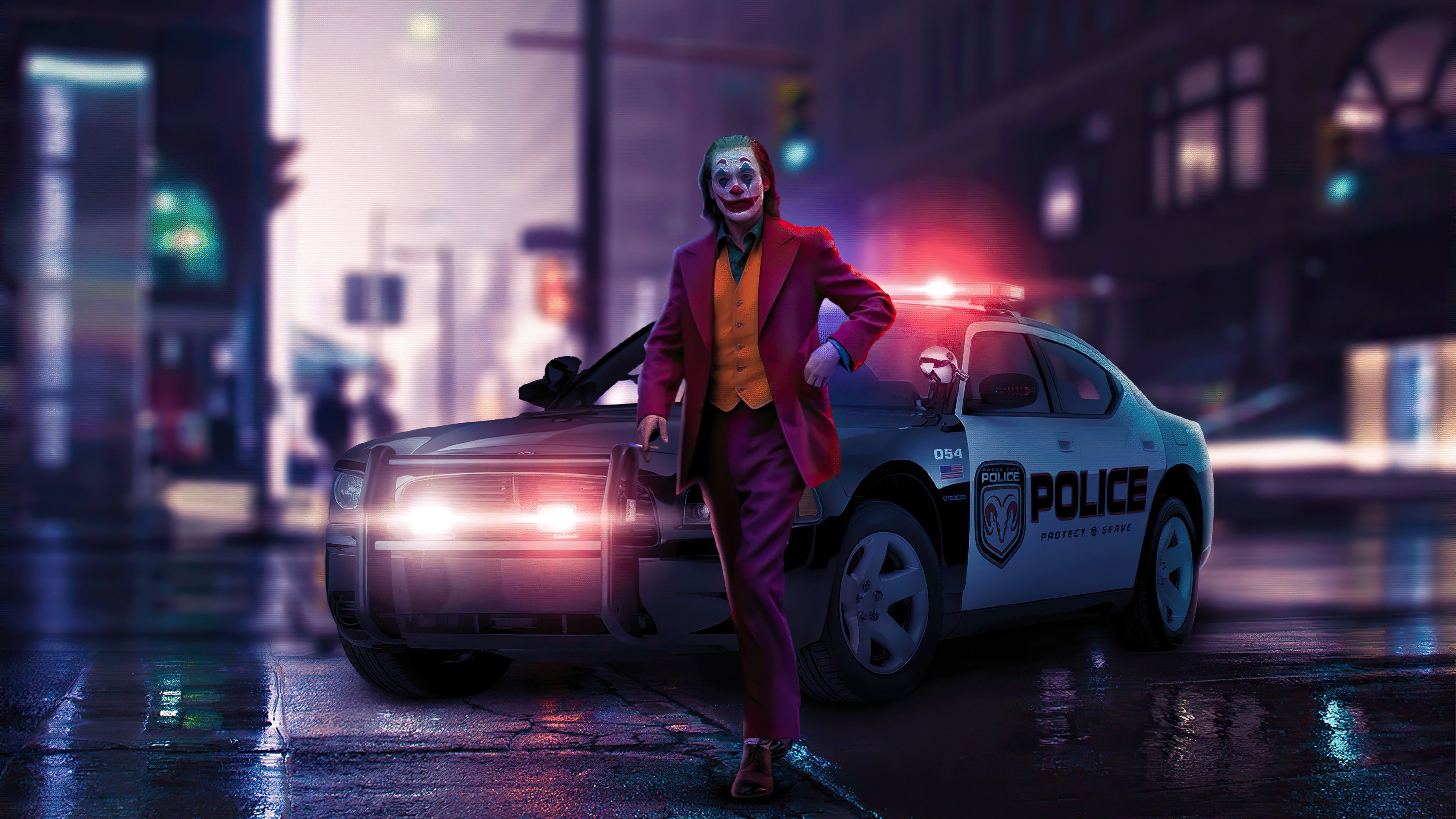 3840x2160 Joker Police Car 4K HD Wallpaper