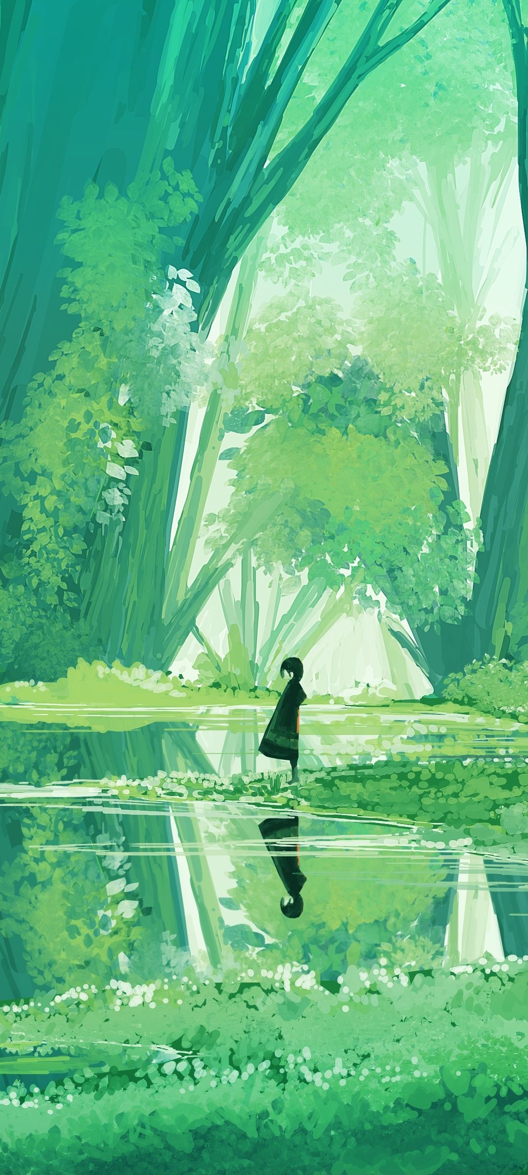 1080x2400 Green Anime Phone Wallpaper