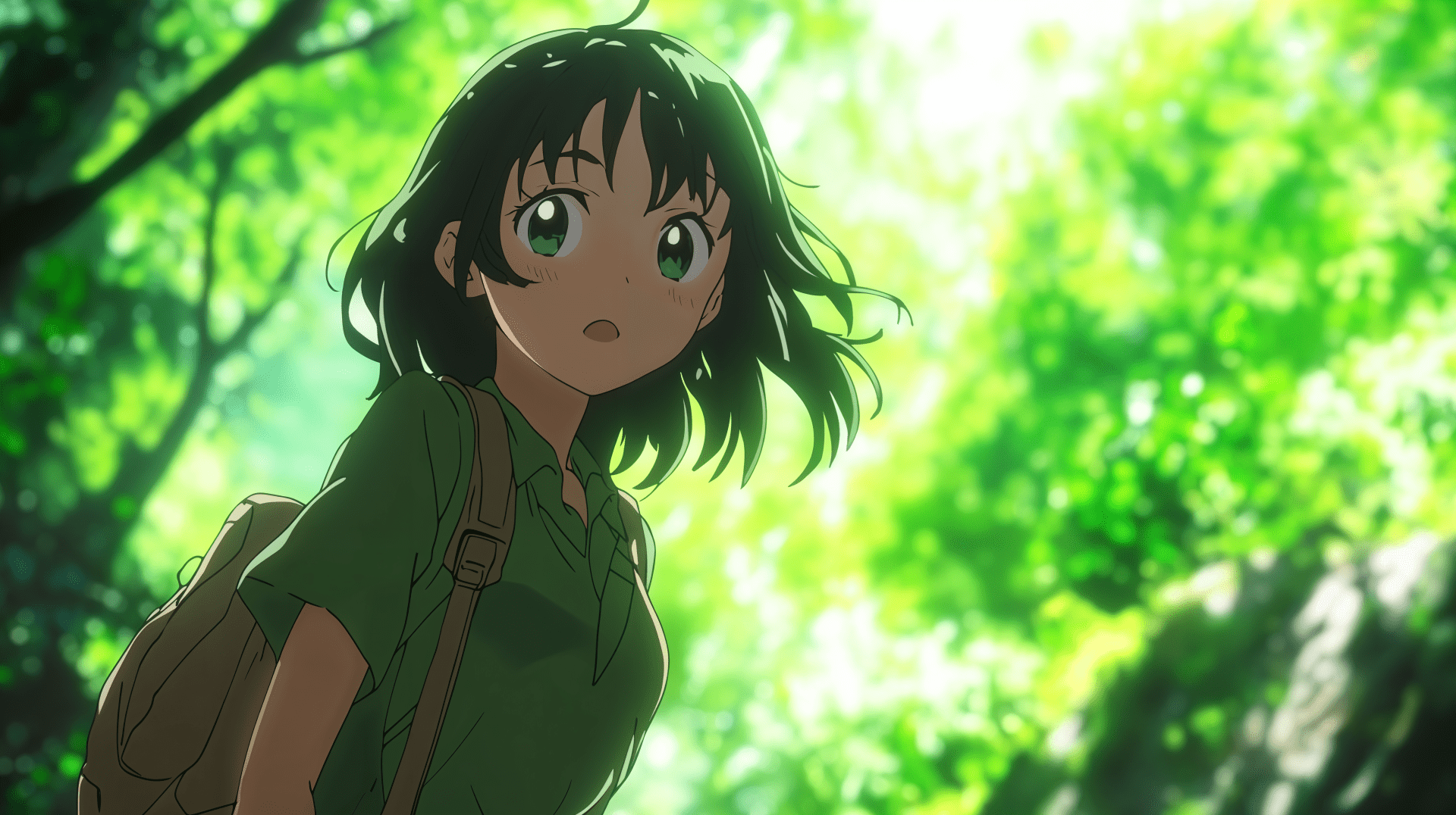 1920x1076 Enchanting Green Anime Girl Ultra HD Wallpaper