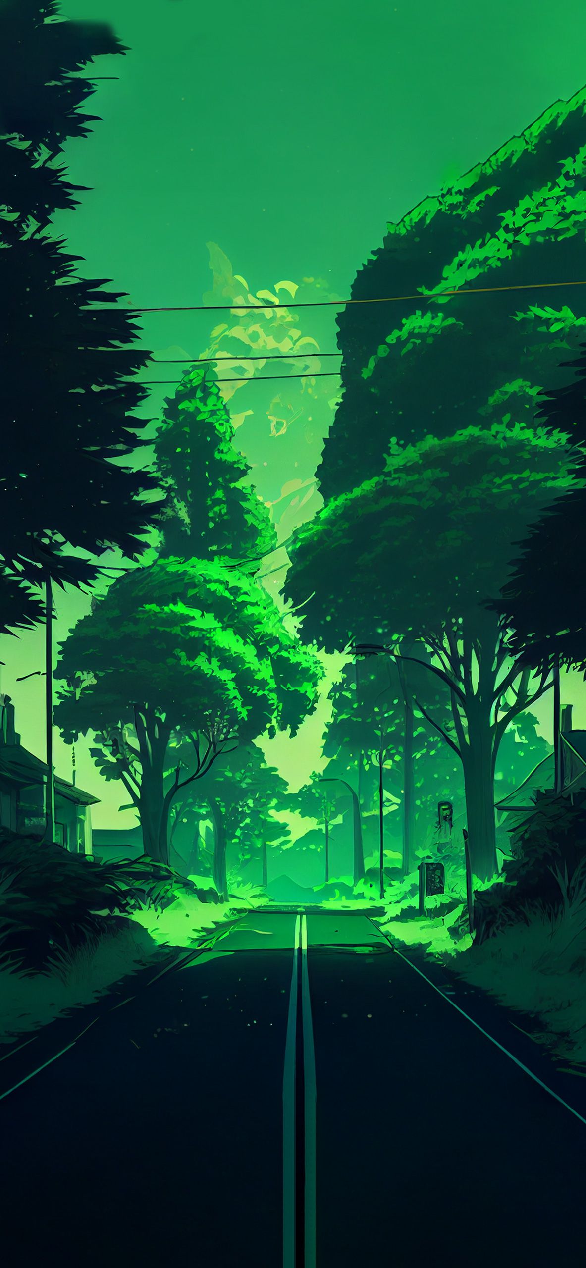 1183x2560 Pixel Art Anime Green Wallpaper