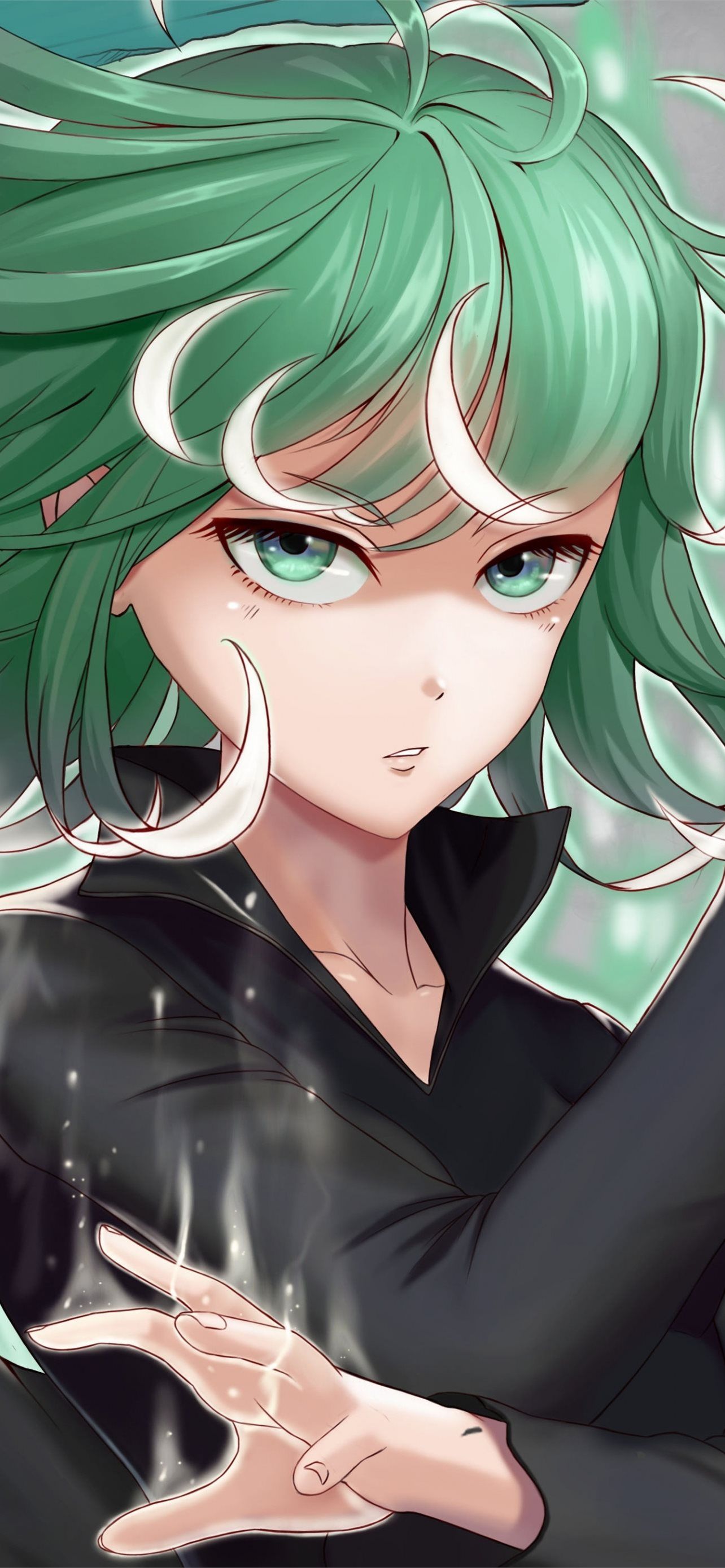 1284x2778 green hair tatsumaki one punch man anime artwork l. iPhone Wallpaper Free Download