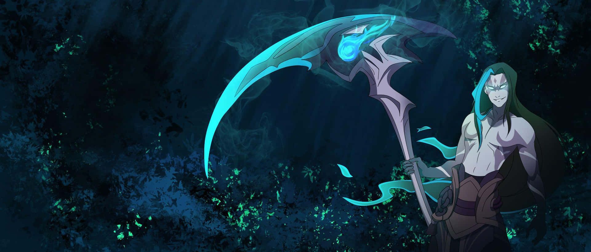 1920x819 Descargar fondos de Kayn Darkin Con Guadaña En El Bosque