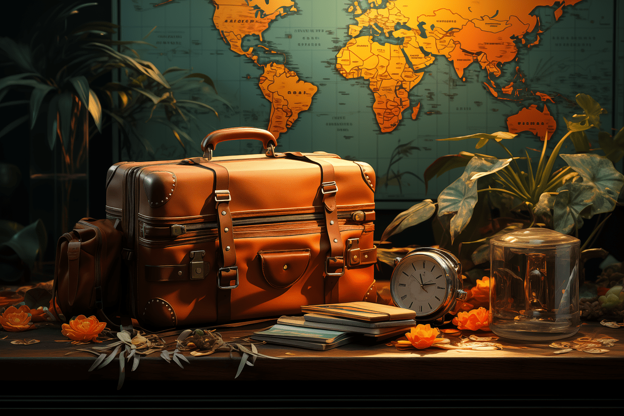 1280x853 Download Ai Generated Suitcase Holiday. Royalty Free Stock Illustration Image