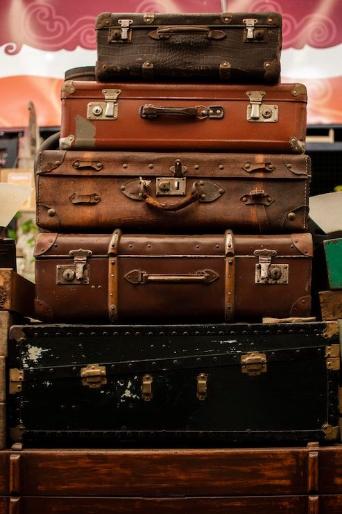 493x740 Old luggage stack Image