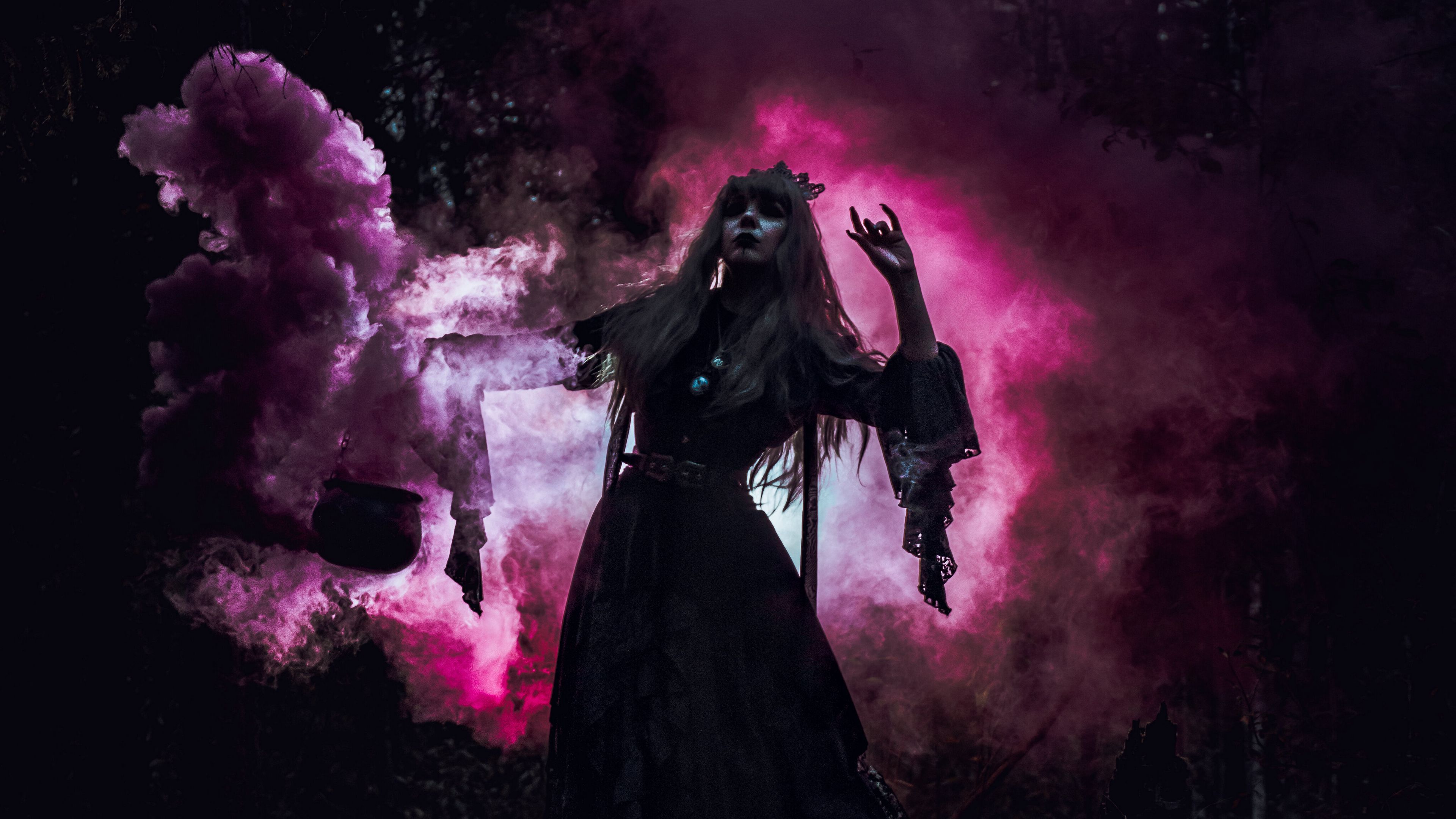 3840x2160 Download wallpaper 3840x2160 witch, magic, smoke, swamp, dark, purple 4k uhd 16:9 HD background