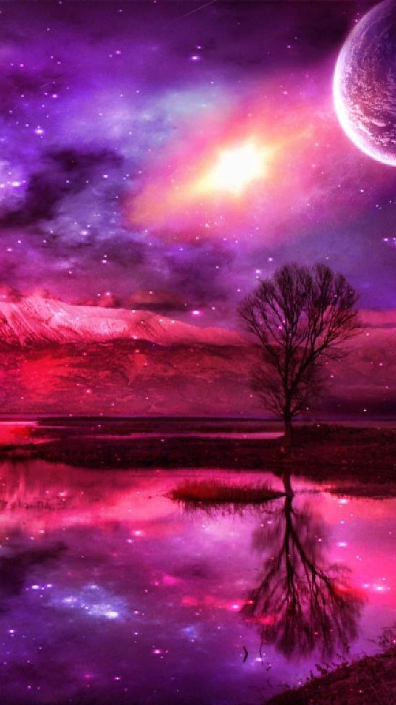 800x1422 Fantasy planet, aurora, light, love, northern, pink, HD phone wallpaper