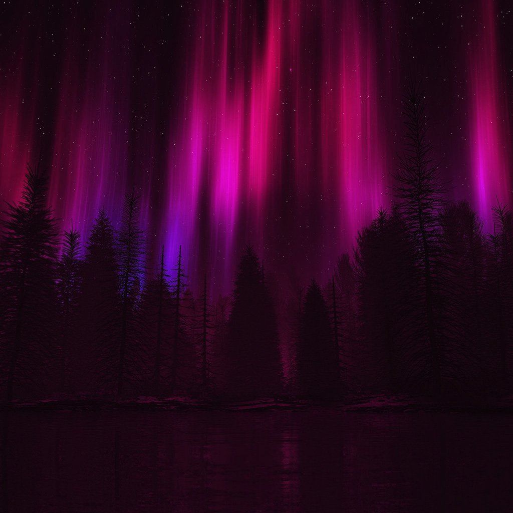 1024x1024 Aurora Night Sky Dark Red Nature Art iPad Wallpaper Free Download