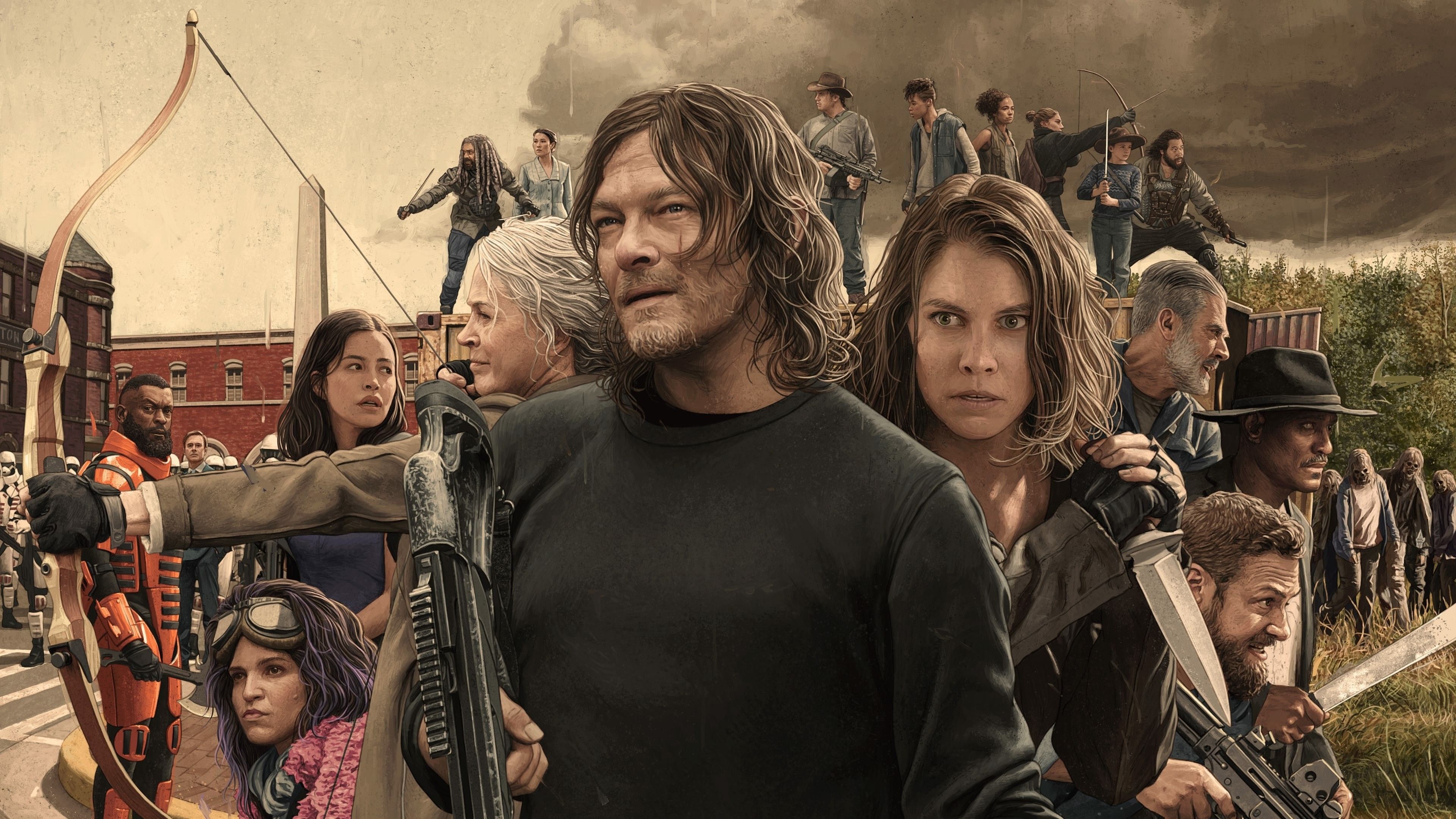 3840x2160 Norman Reedus As Daryl Dixon; Melissa McBride as Carol Peletier; Lauren Cohan as Maggie Rhee; Lauren Cohan as Maggie Rhee 4K HD The Walking Dead Season 11 Wallpaper