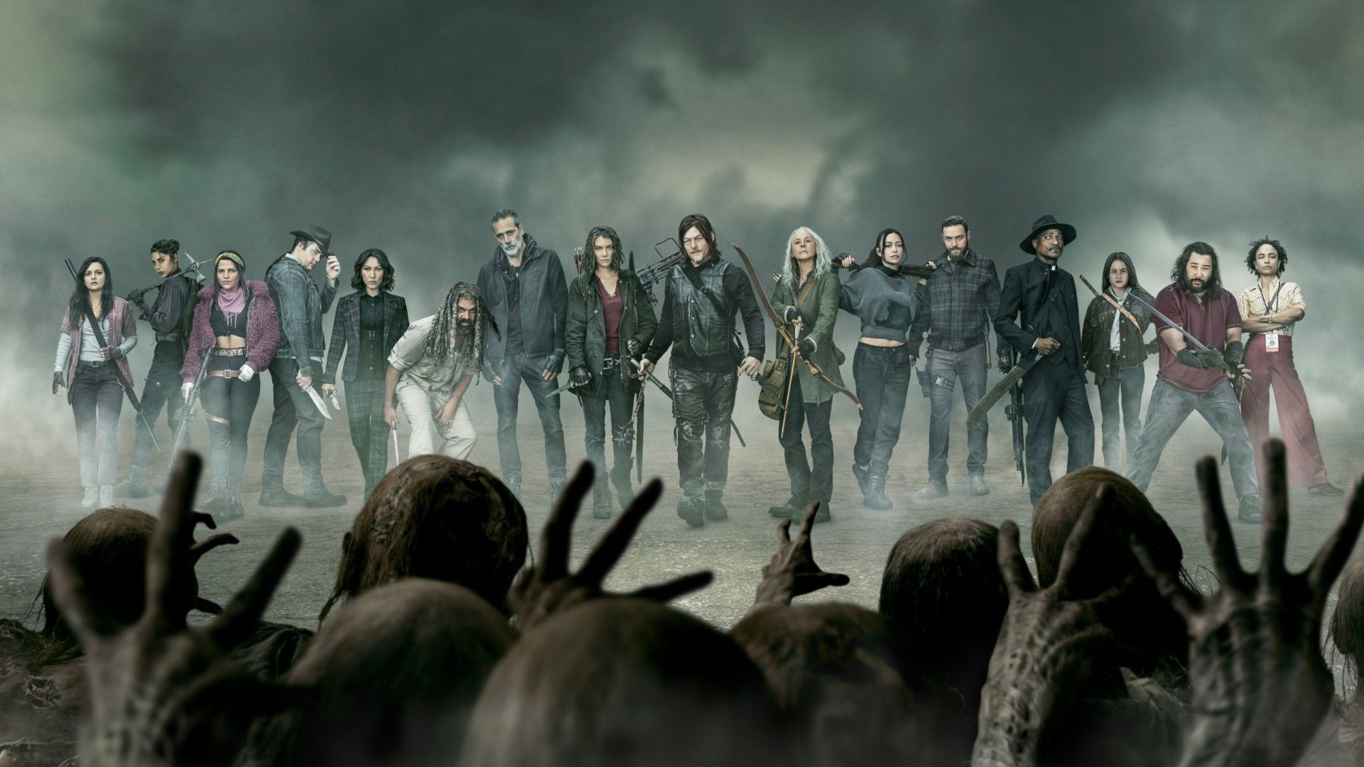1920x1080 Andrew Lincoln Rick Grimes Norman Reedus Daryl Dixon Melissa McBride Carol Peletier Lauren Cohan Maggie Rhee Christian Serratos Rosita HD The Walking Dead Wallpaper