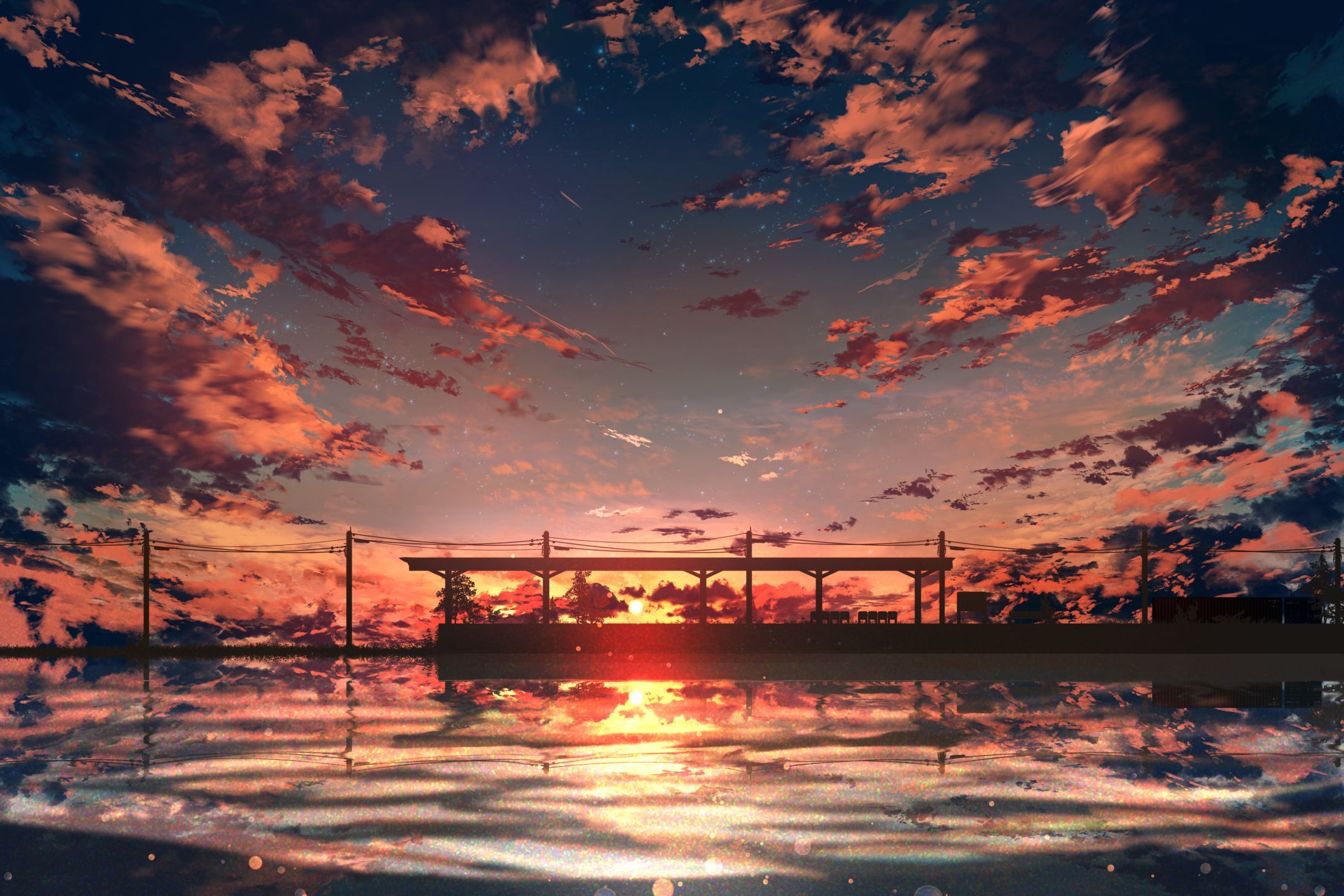 2160x1440 Sunset 4k Anime Wallpaper