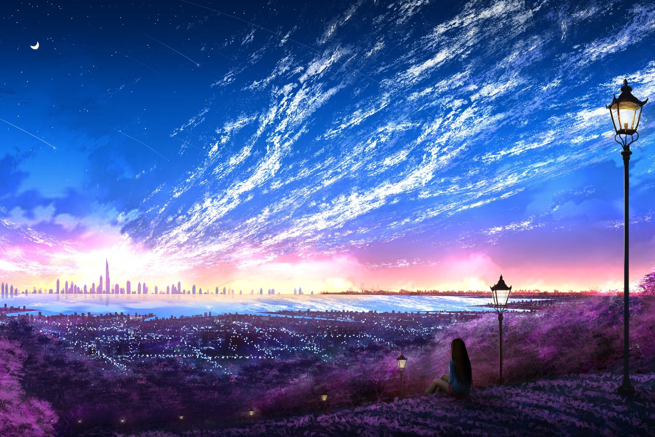 2160x1440 Desktop wallpaper: Anime, City, Sky 4K free download for PC. 1353307