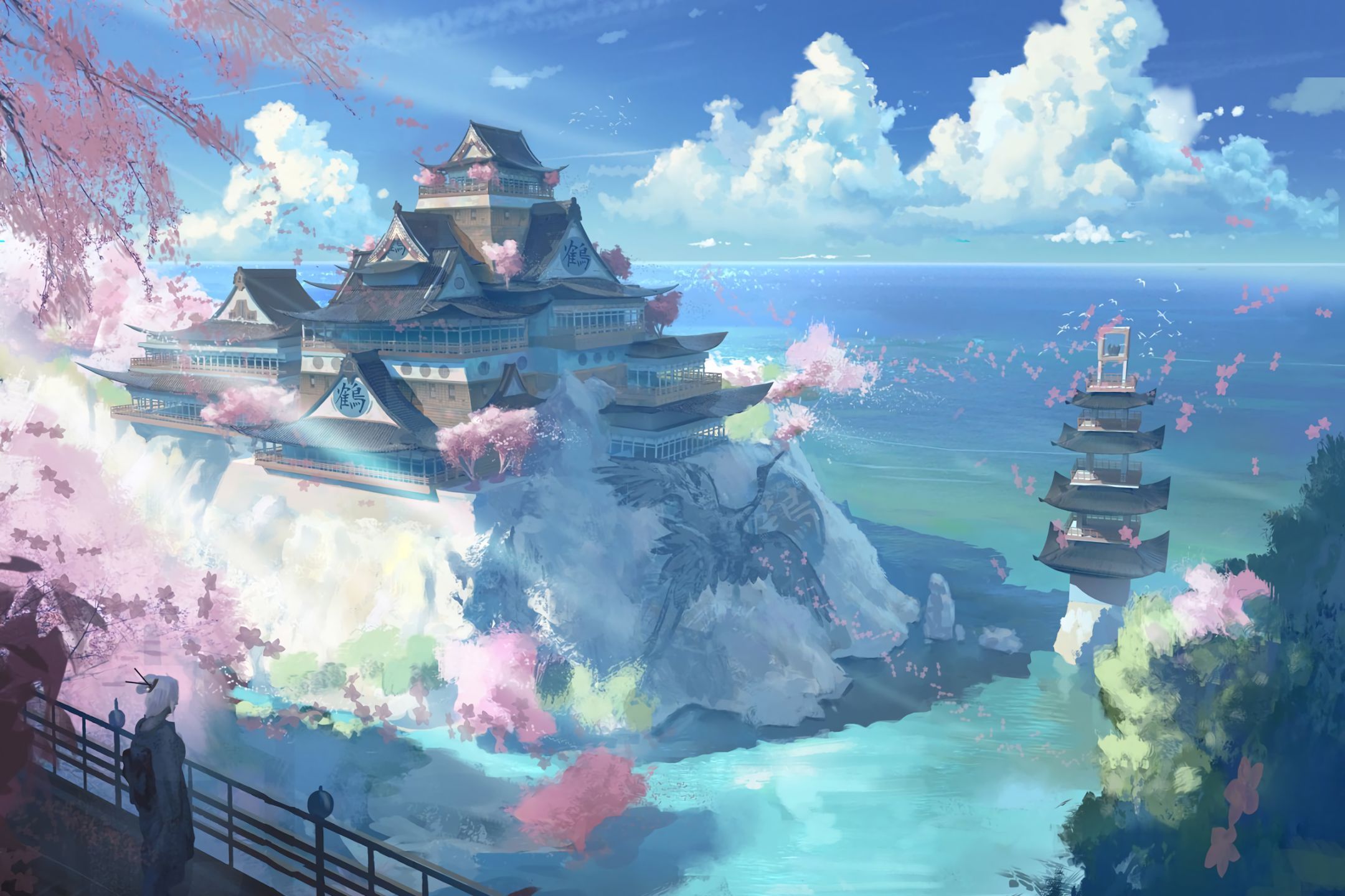 2160x1440 Sea Anime Landscape Desktop Wallpaper