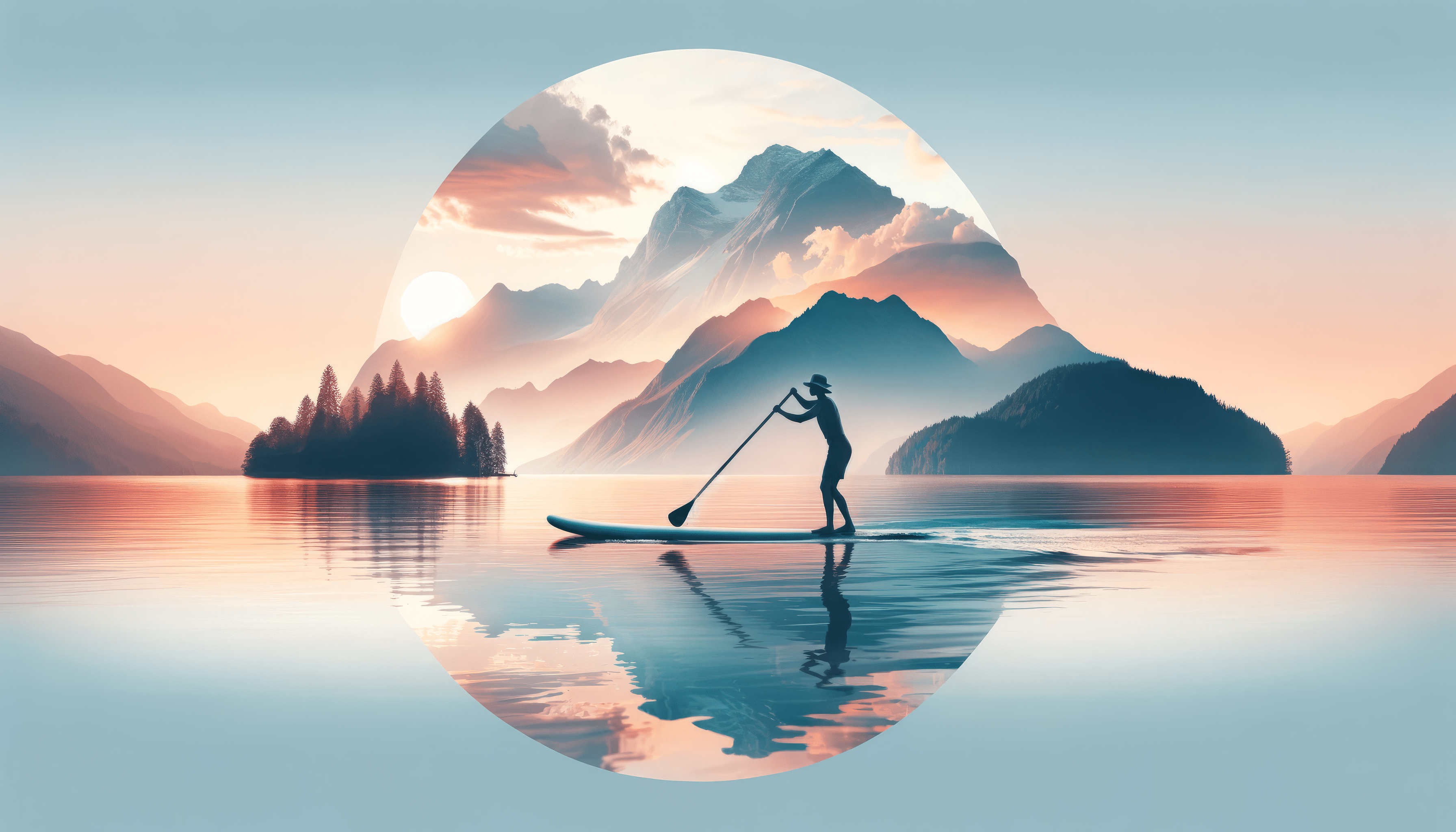 3584x2048 Serenity Paddle Boarding Wallpaper Mountain Lake Sunset Background