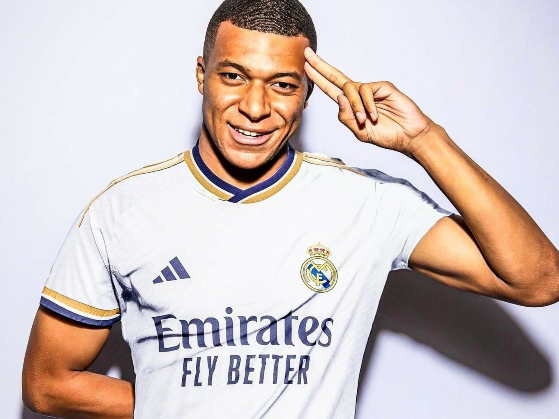 1920x1440 HD Wallpaper: Soccer Star Kylian Mbappé in Real Madrid C.F. Jerseyx1500
