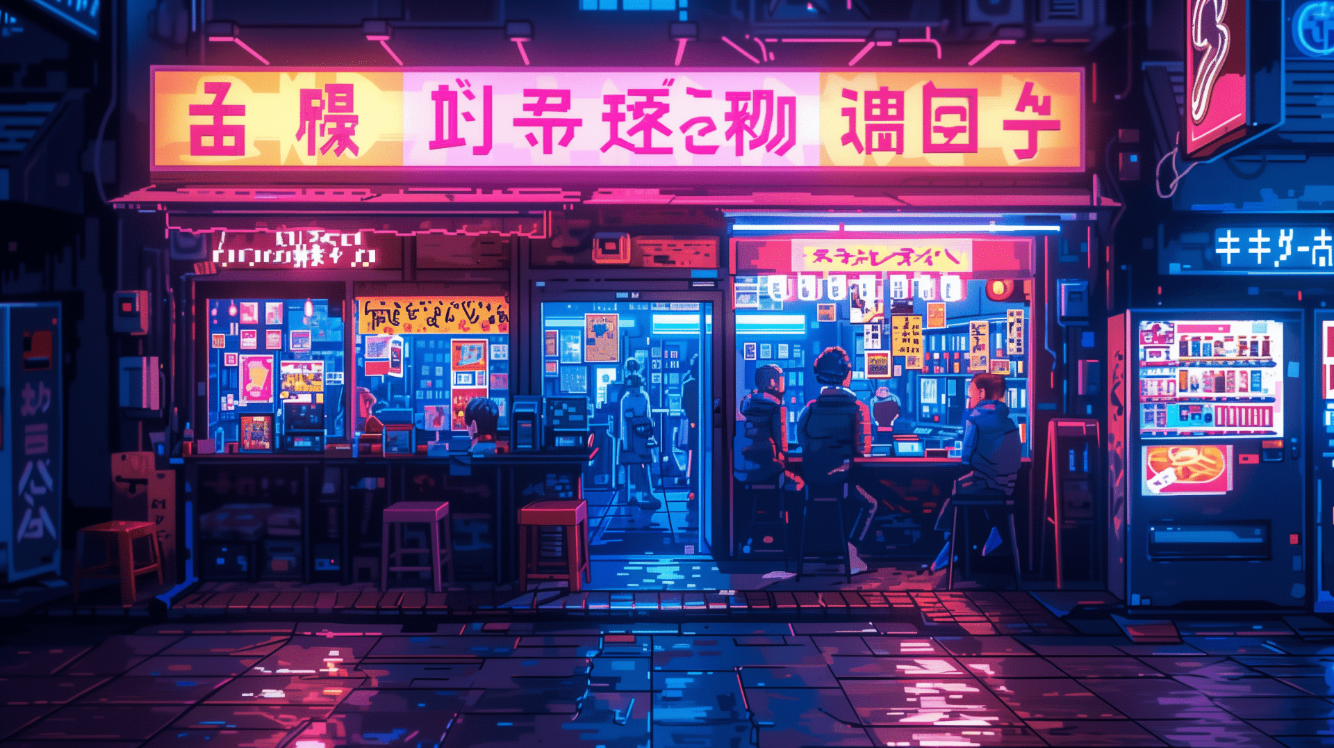 1920x1076 Neon Nights: AI Enhanced Pixel Art Of Japan