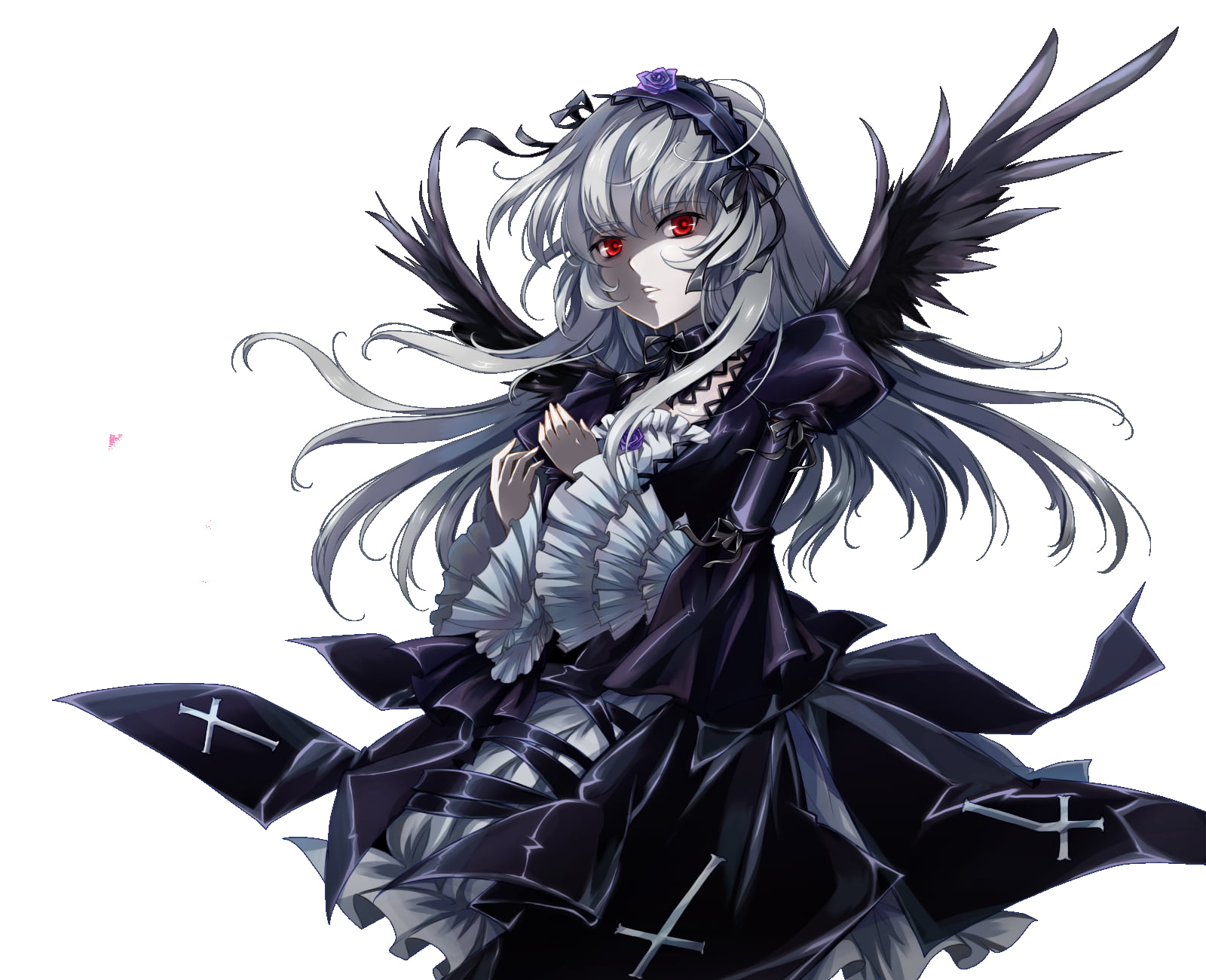 1600x1300 Black and white flower wreath, Rozen Maiden, Suigintou HD wallpaper