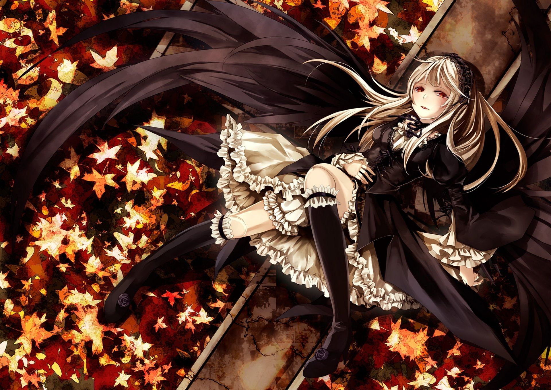 1920x1358 Wallpaper girl, anime, art, leaf, rozen maiden, suigintou, rosette for mobile and desktop, section прочее, resolution 1920x1358