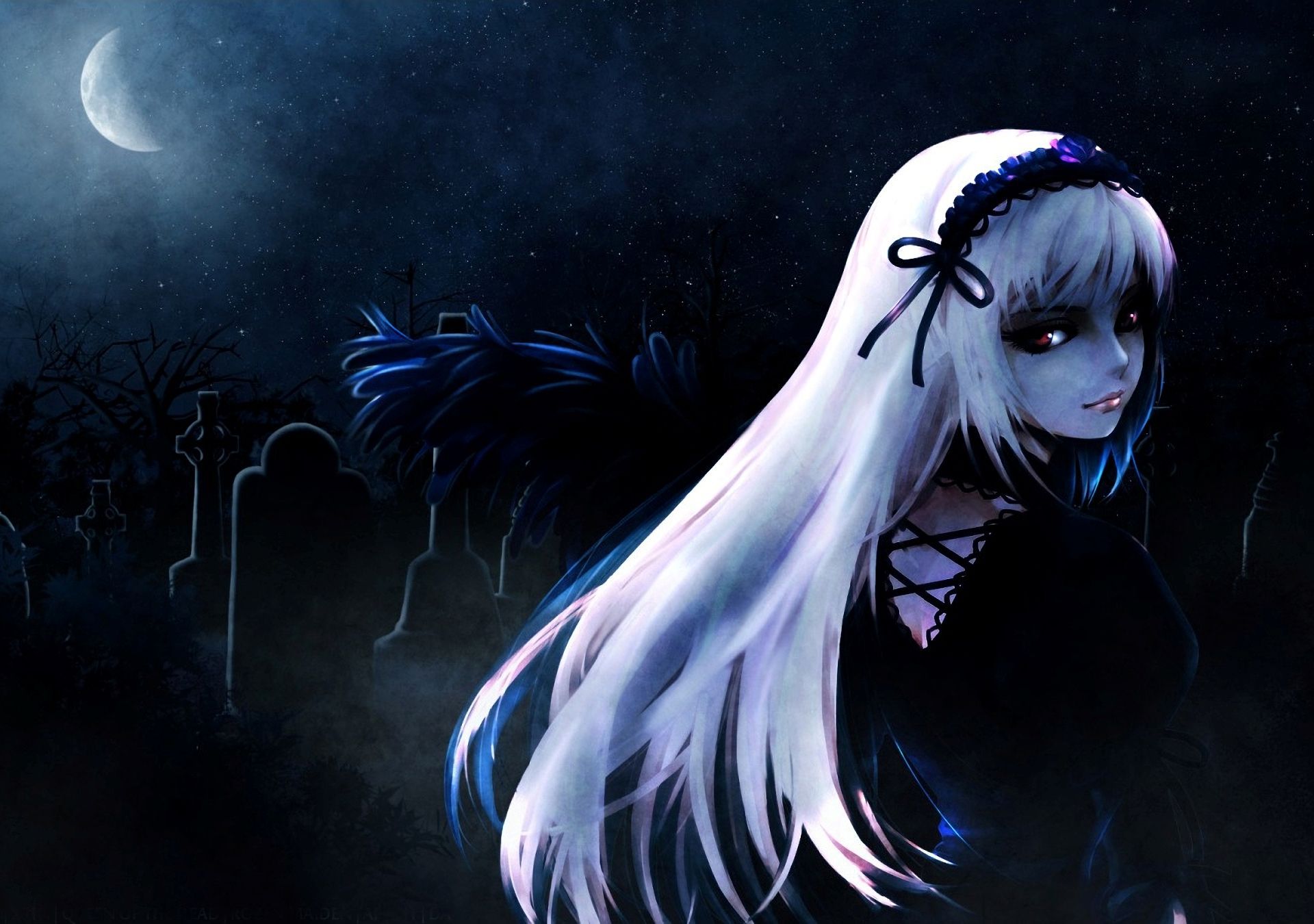 1920x1350 Phone wallpaper: Anime, Rozen Maiden, Cemetery, Gothic, Night, Suigintou (Rozen Maiden), White Hair 869922