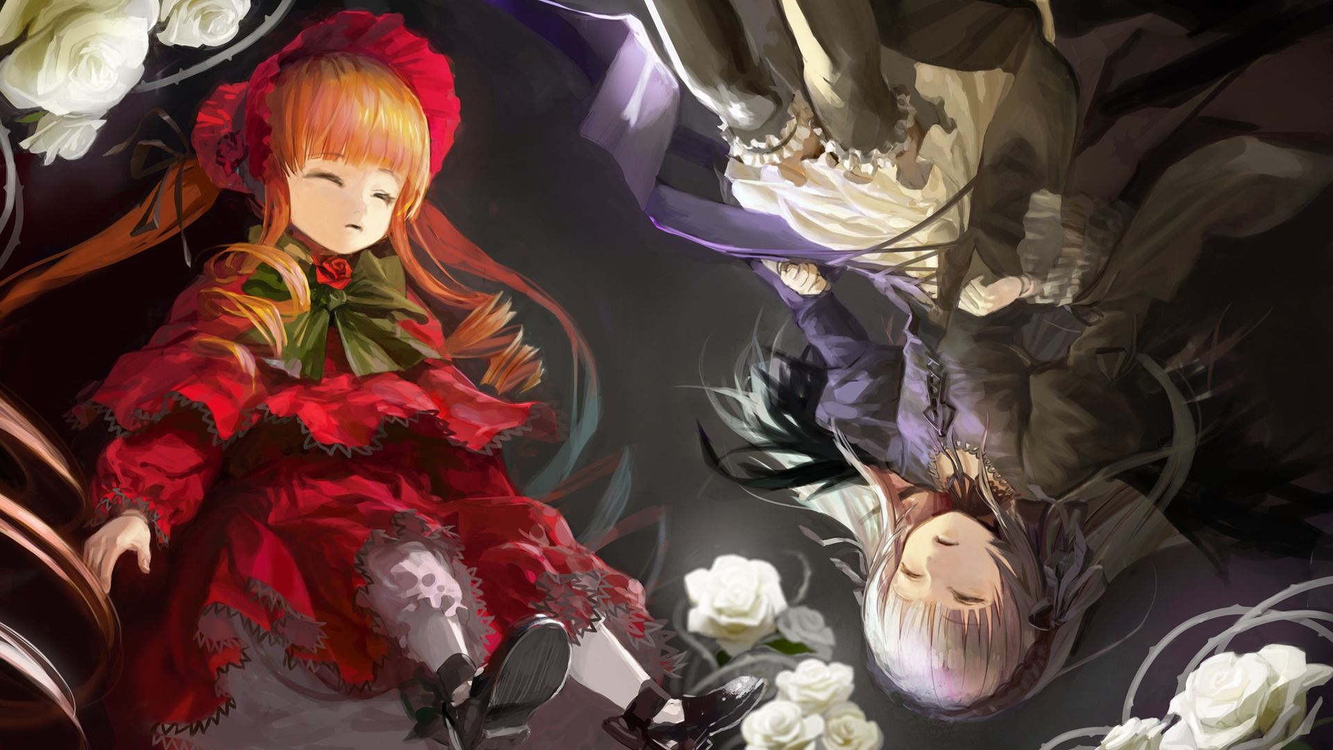 1920x1080 Wallpaper light, sleep, rozen maiden, suigintou, white roses, shinku for mobile and desktop, section арт, resolution 1920x1080