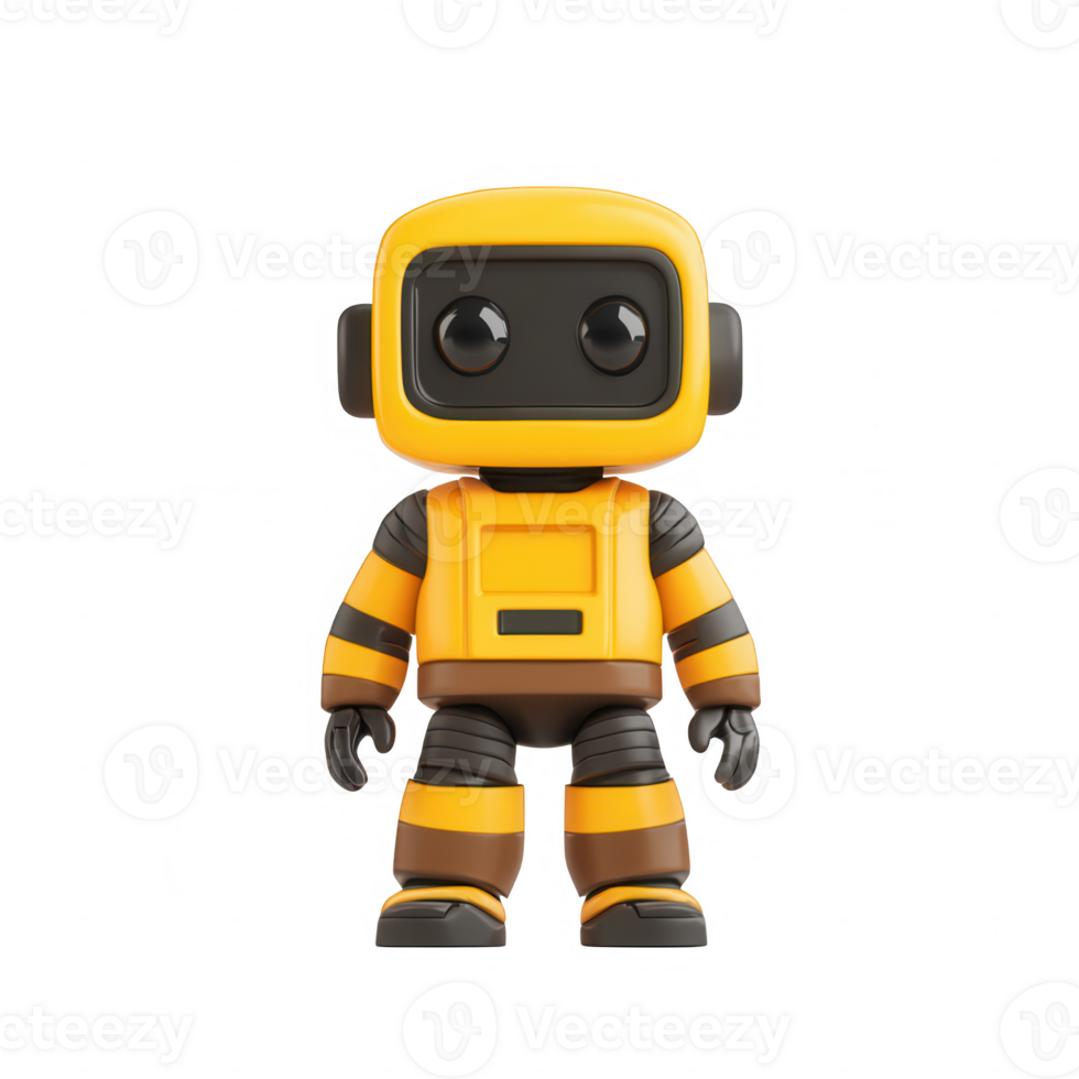 980x980 A cute cartoon robot character with a yellow design, ready for adventure and fun. 55058736 PNG