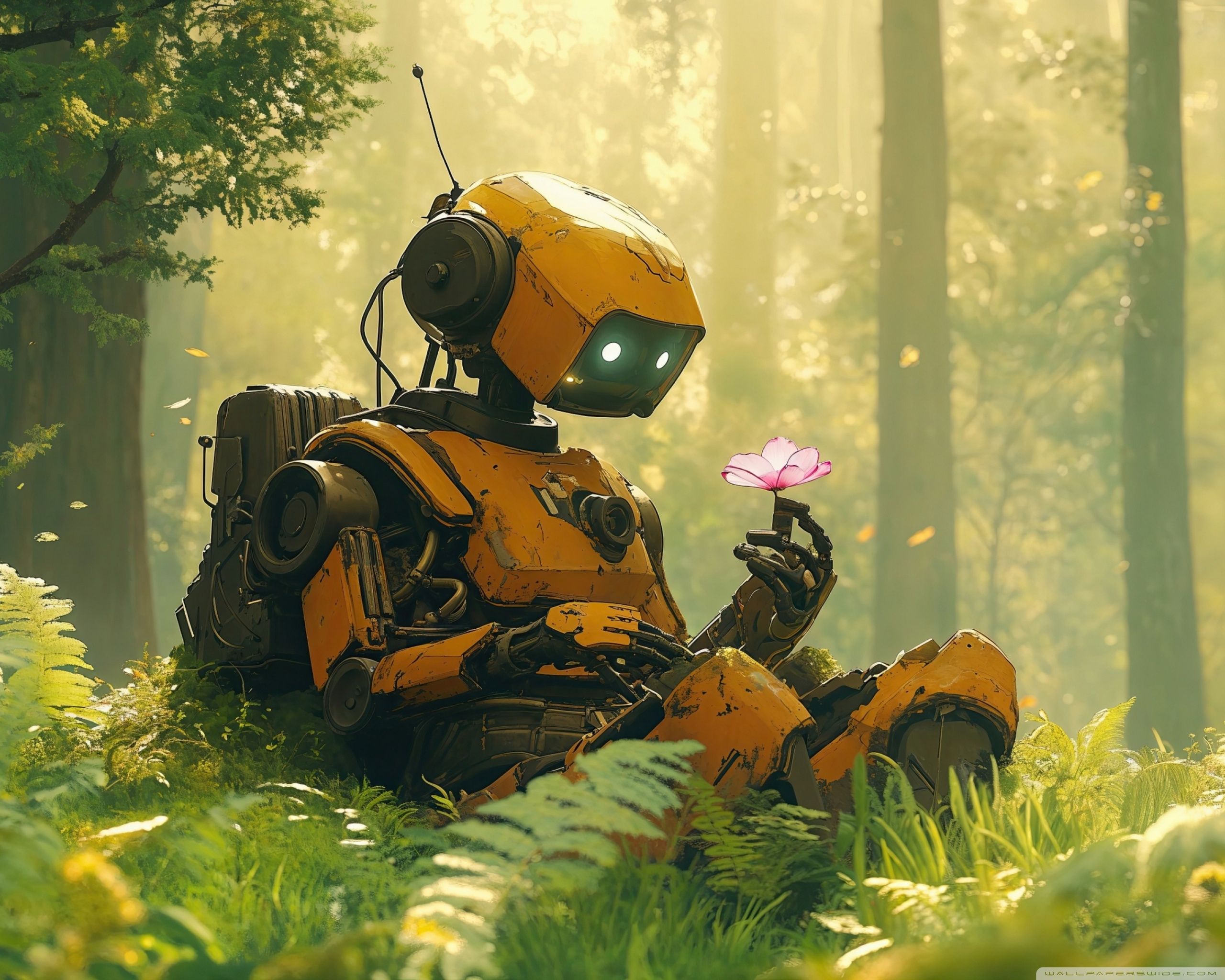 2560x2048 Robot Holding a Pink Flower and Observing it 4K UHD Wallpaper for UltraHD Desktop and TV : Widescreen and UltraWide Display : Dual Monitor : Smartphone and Tablet Devices