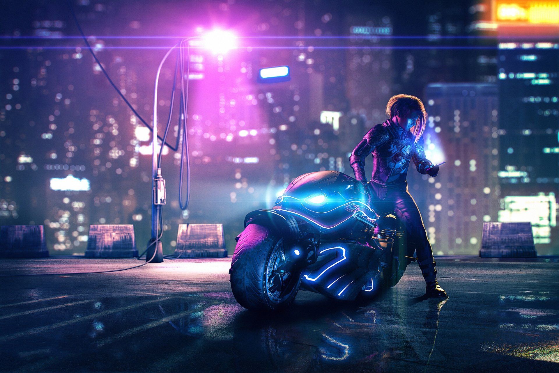 1920x1282 Neon Rider: Cyberpunk Motorcycle at Night