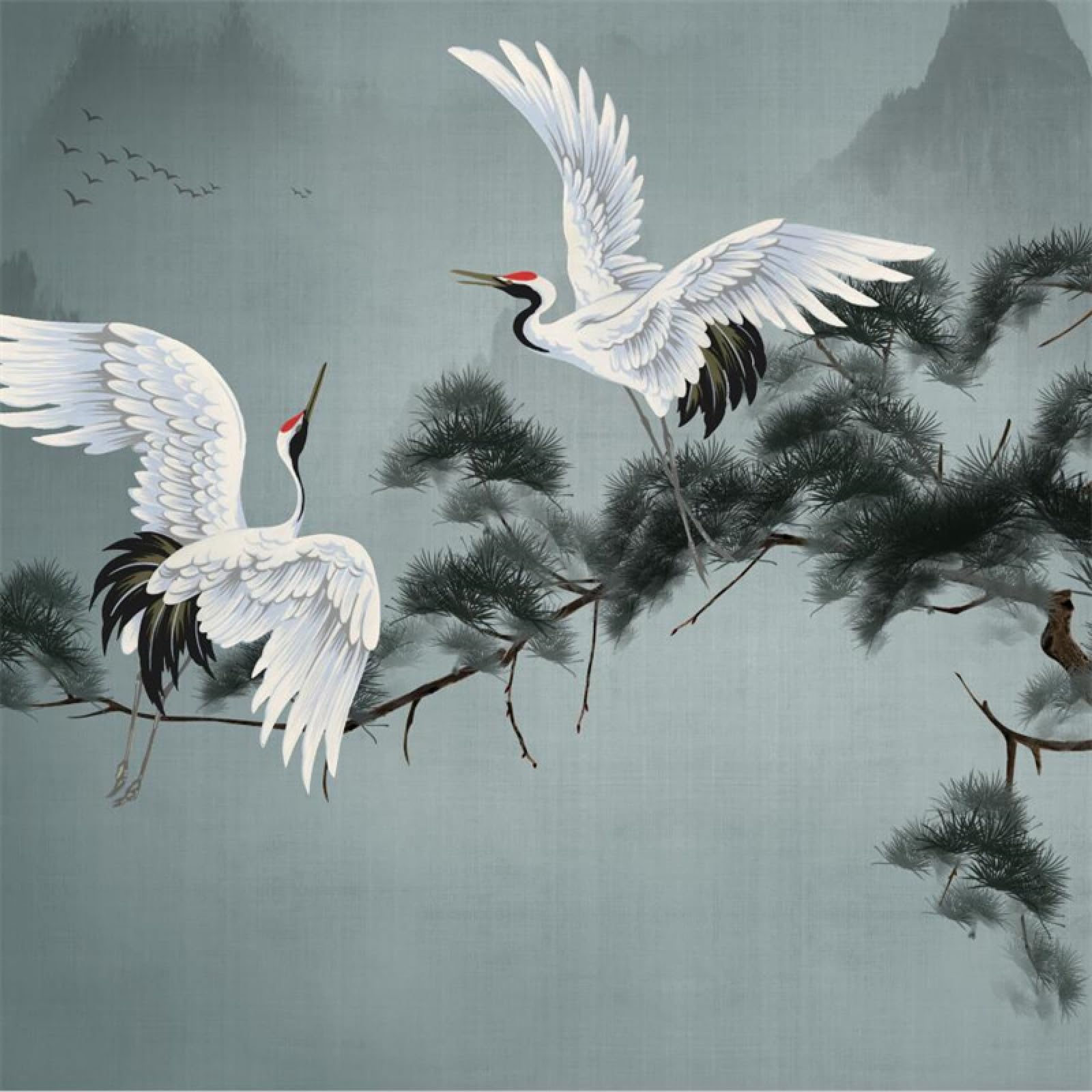 1600x1600 Custom 3D New Chinese Hand Painted Pine And Crane Changchun Background Wall Customization Wallpaper Living Room Decoration Painting 250Cm(W)×175Cm(H), Wallpaper
