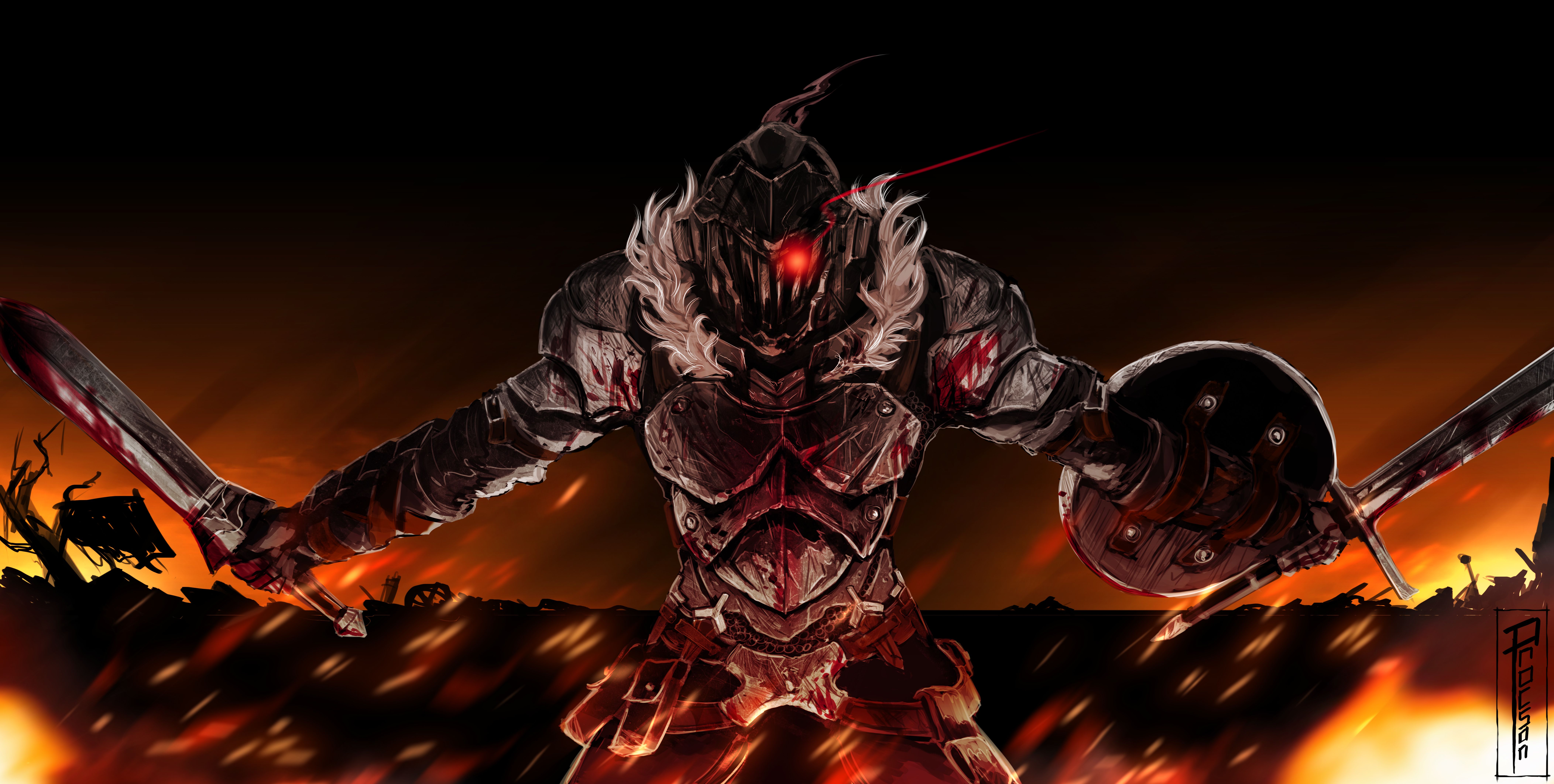 8418x4249 Goblin Slayer: Fiery Fury 4K Ultra HD Wallpaper