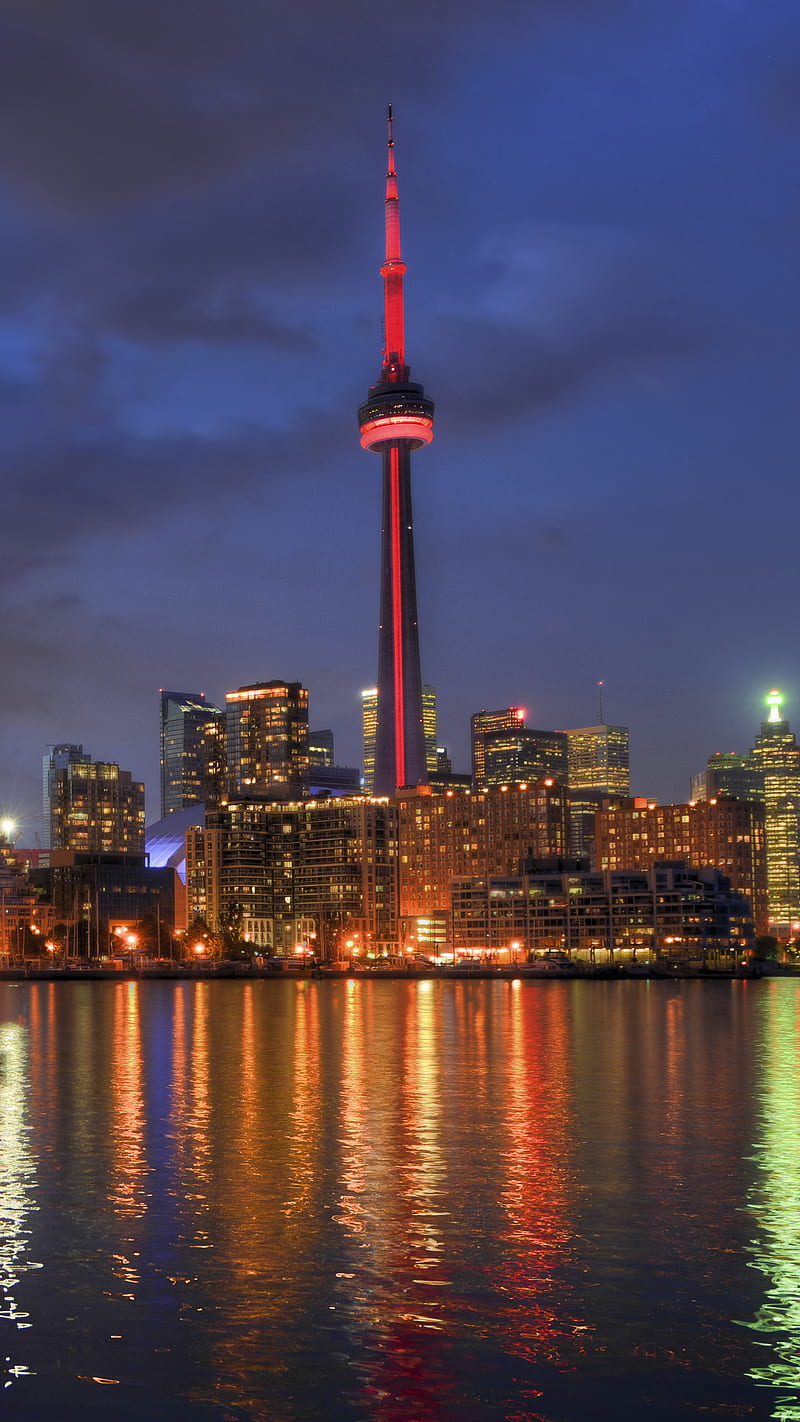 800x1422 Beautiful Toronto, buildings, ca, canada, city, lights, maple leaf, ontario, HD phone wallpaper