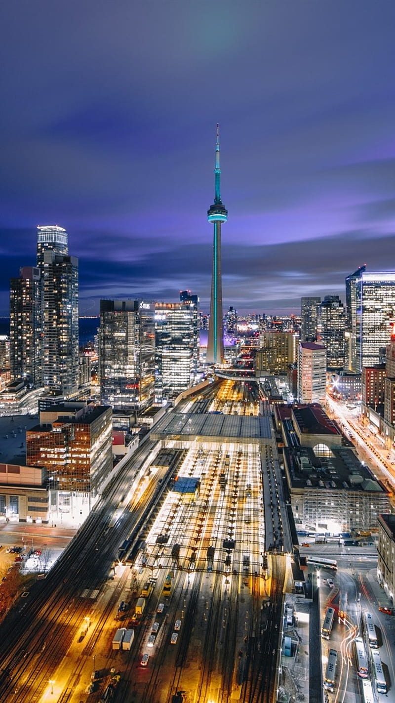 800x1423 Toronto Lights, buildings, canada, carros, city, cn tower, ontario, skyscrapers, HD phone wallpaper