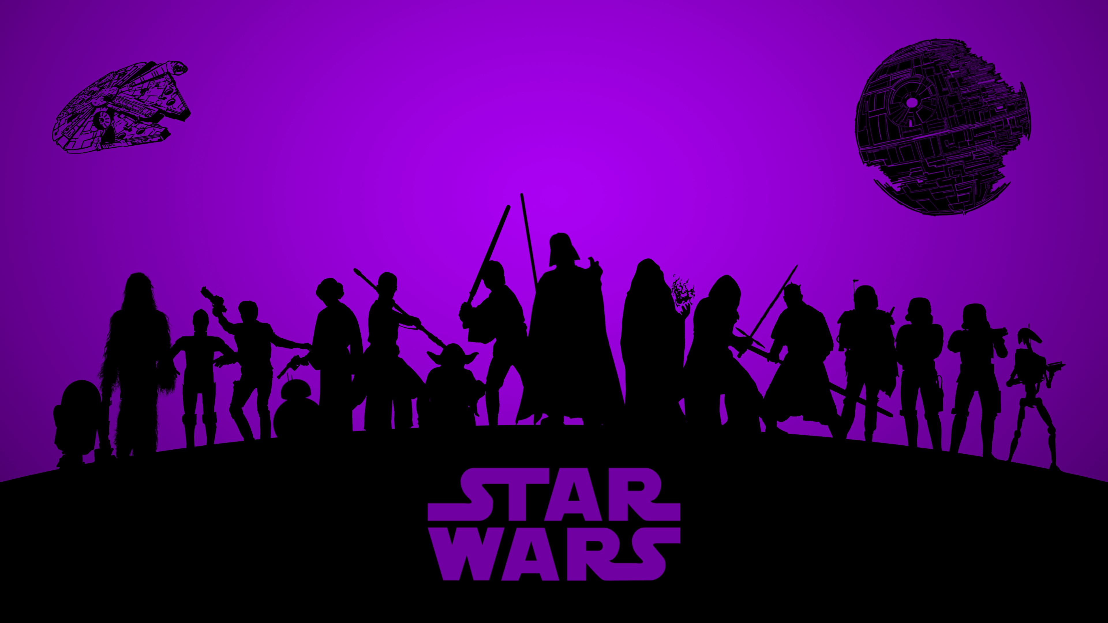 3840x2160 (16:9) Duel / Triple Monitor Display HD Wallpaper of Marvel, Disney & Star Wars Silhouettes (First Attempt)