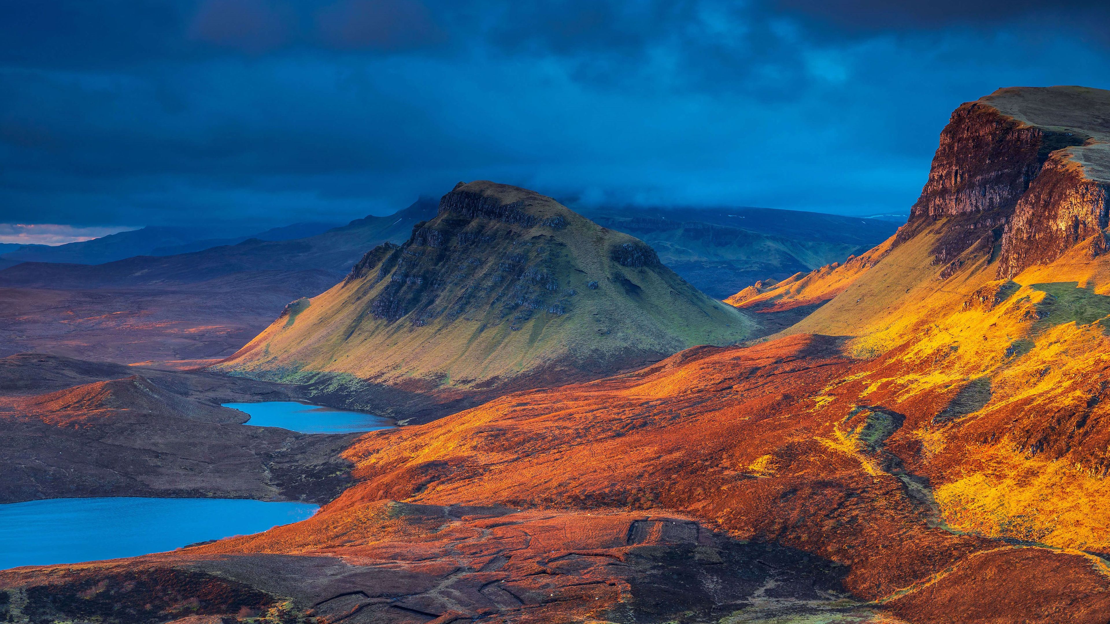 3840x2160 Scotland Lake Landscape And Mountain Under Blue Cloudy Sky 4K HD Nature Wallpaper