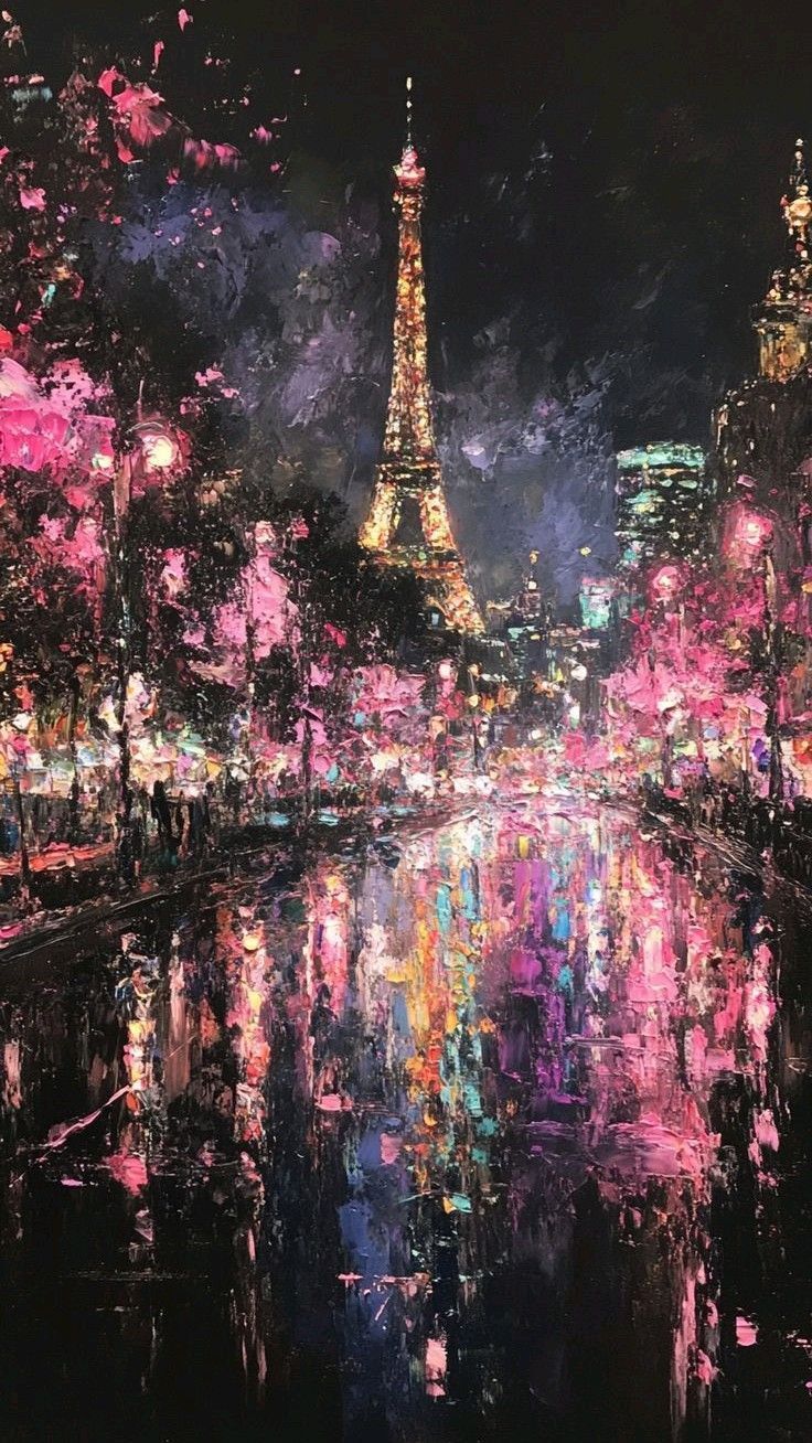 736x1308 Ciro Di Marzio Real Life A Painting Of The Eiffel Tower Lit Up At Night In Paris, France