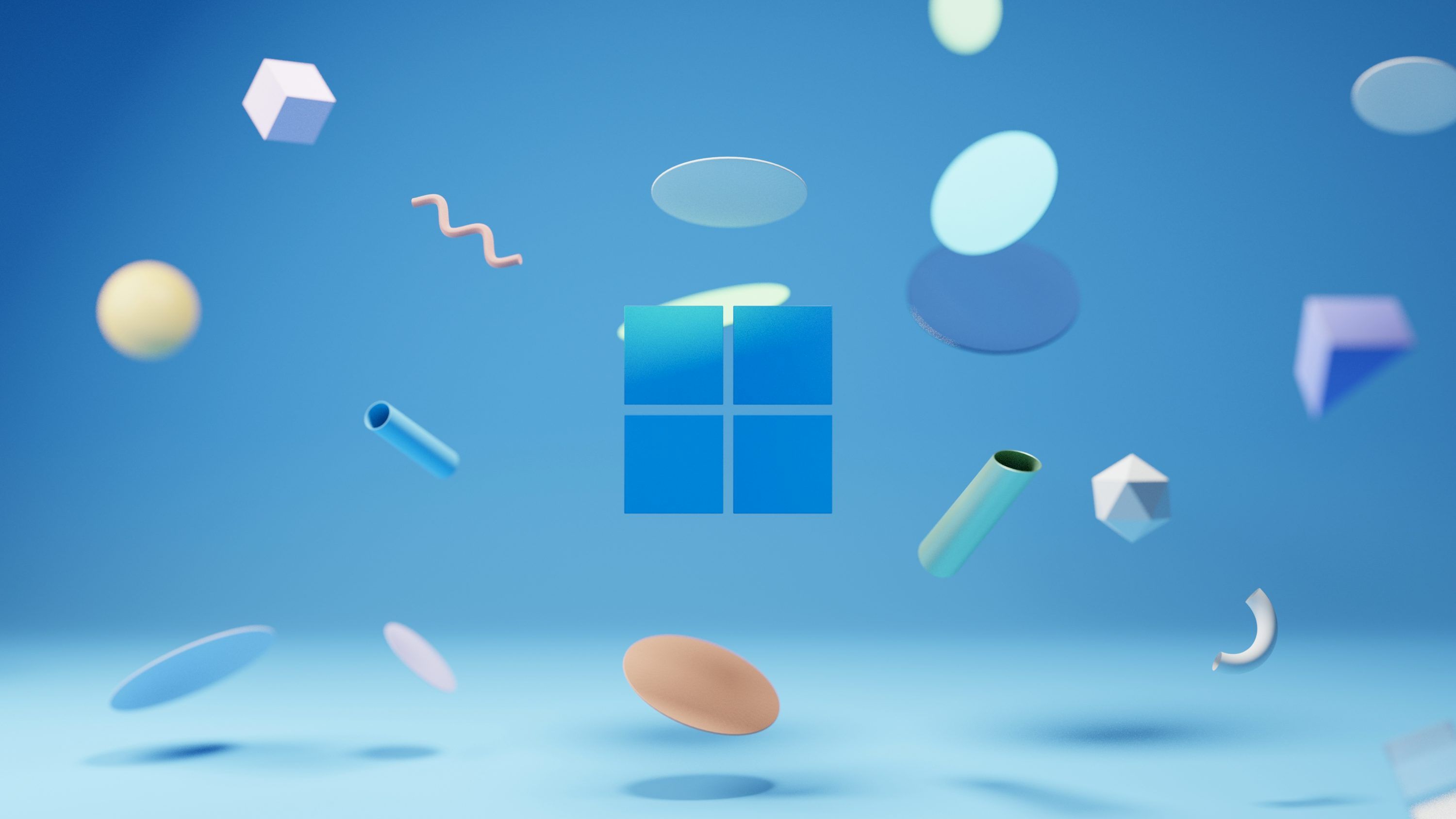 3000x1688 Windows wallpaper with floating 3D shapes photo