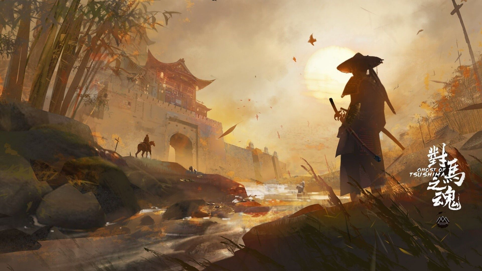 1920x1080 Wallpaper stream, Japan, samurai, temple, the bamboo trees, walls, birds in the sky, The Ghost Of Tsushima for mobile and desktop, section игры, resolution 1920x1080