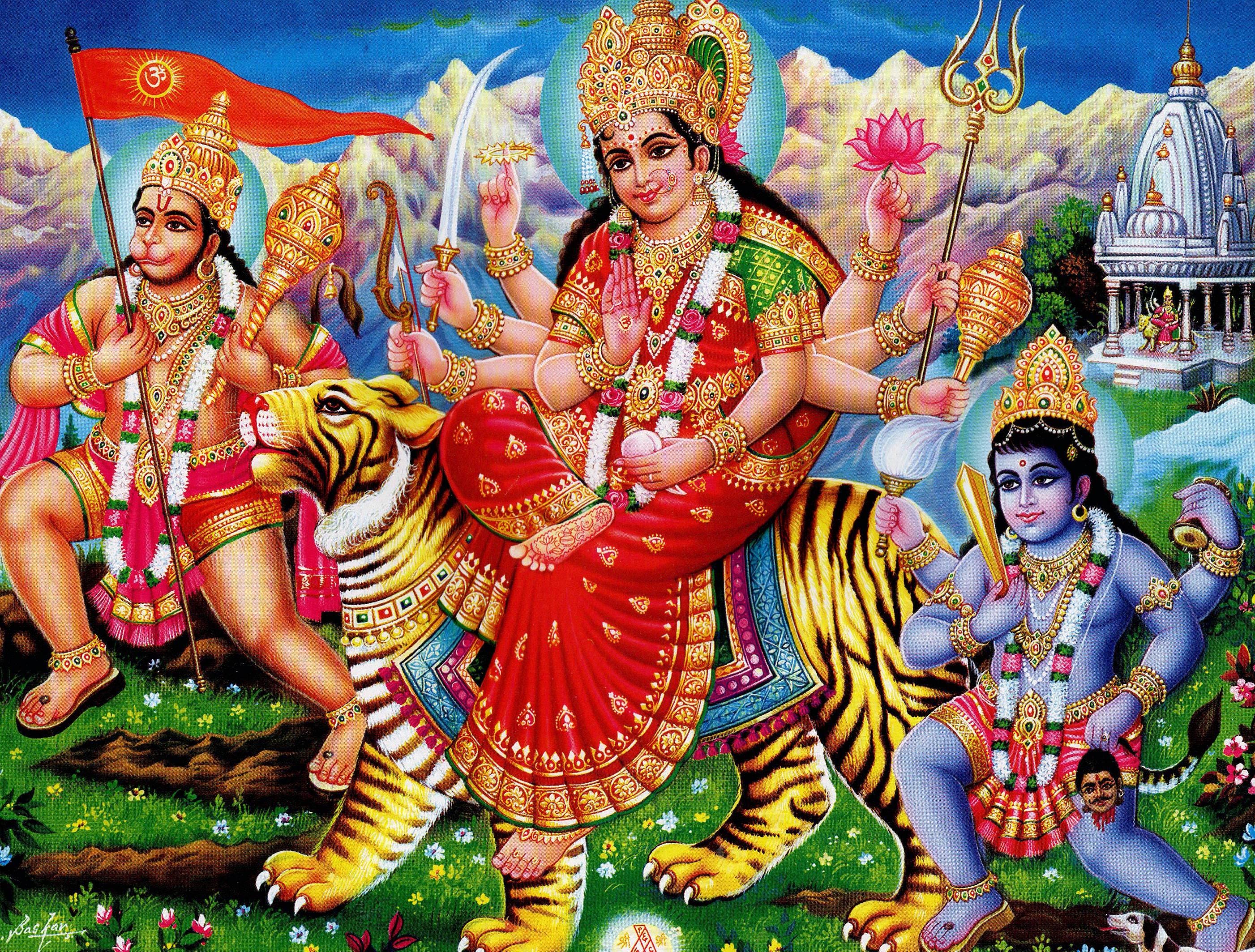 2803x2127 Durga. Vintage Style Indian Devotional Print