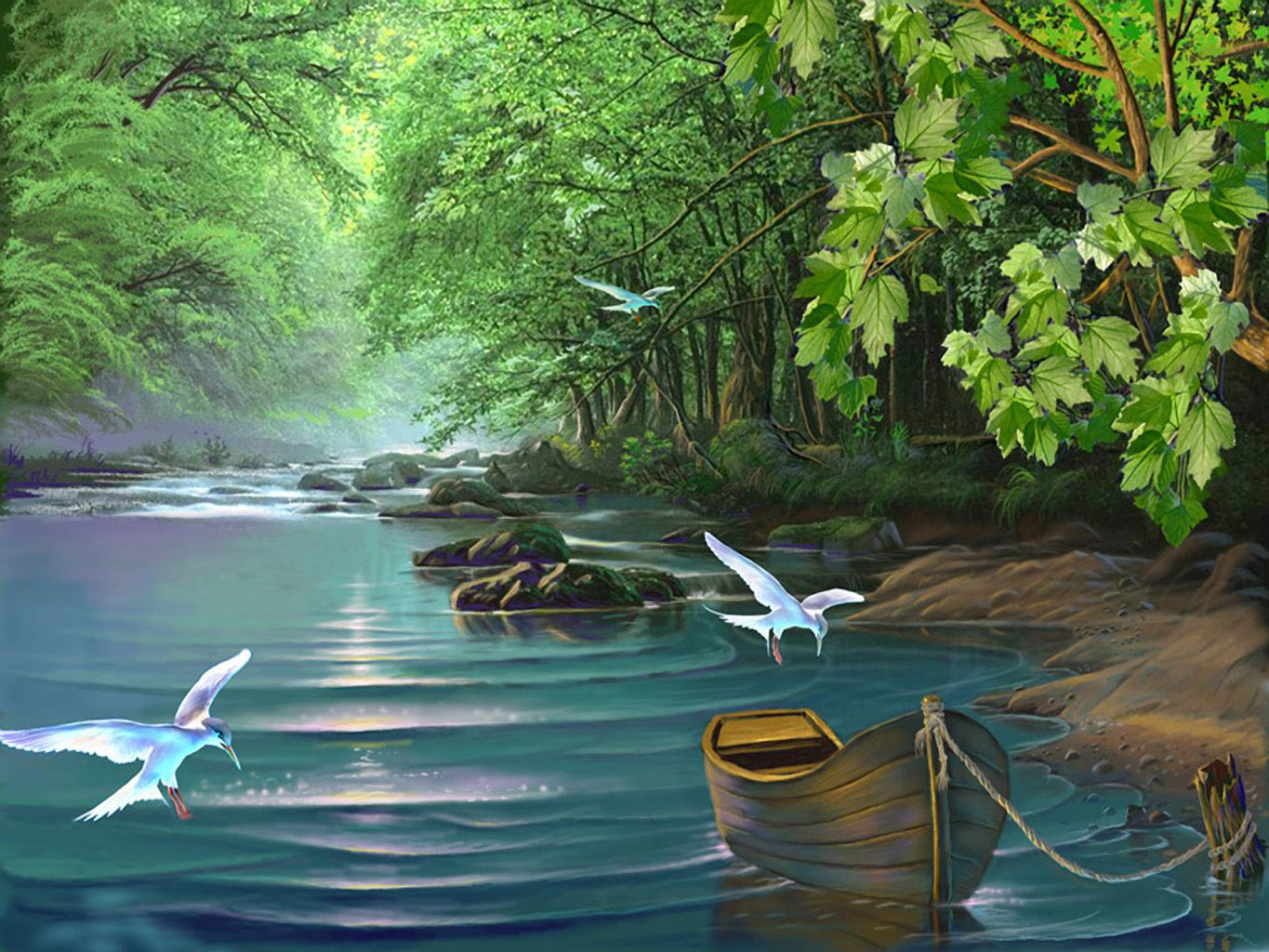 1365x1024 Serene Riverside Escape Wallpaper by Manoj Kushwah & Piyush Mahjanx1024